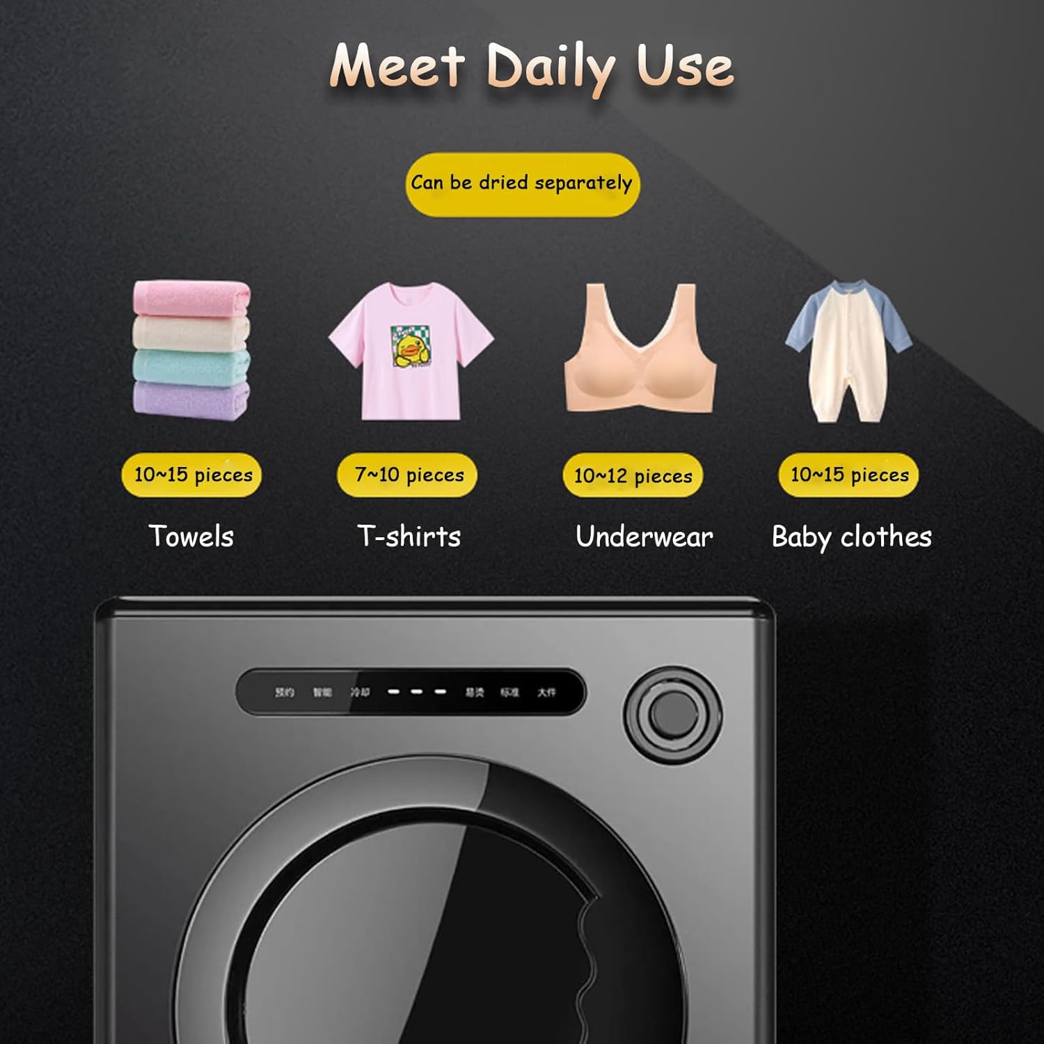 Portable Dryer, with Stainless Steel Tub, Low Noise, Crease Guard, for Small Spaces, RVs and Apartments, Home Household Cloth Drying Baby Clothes,White