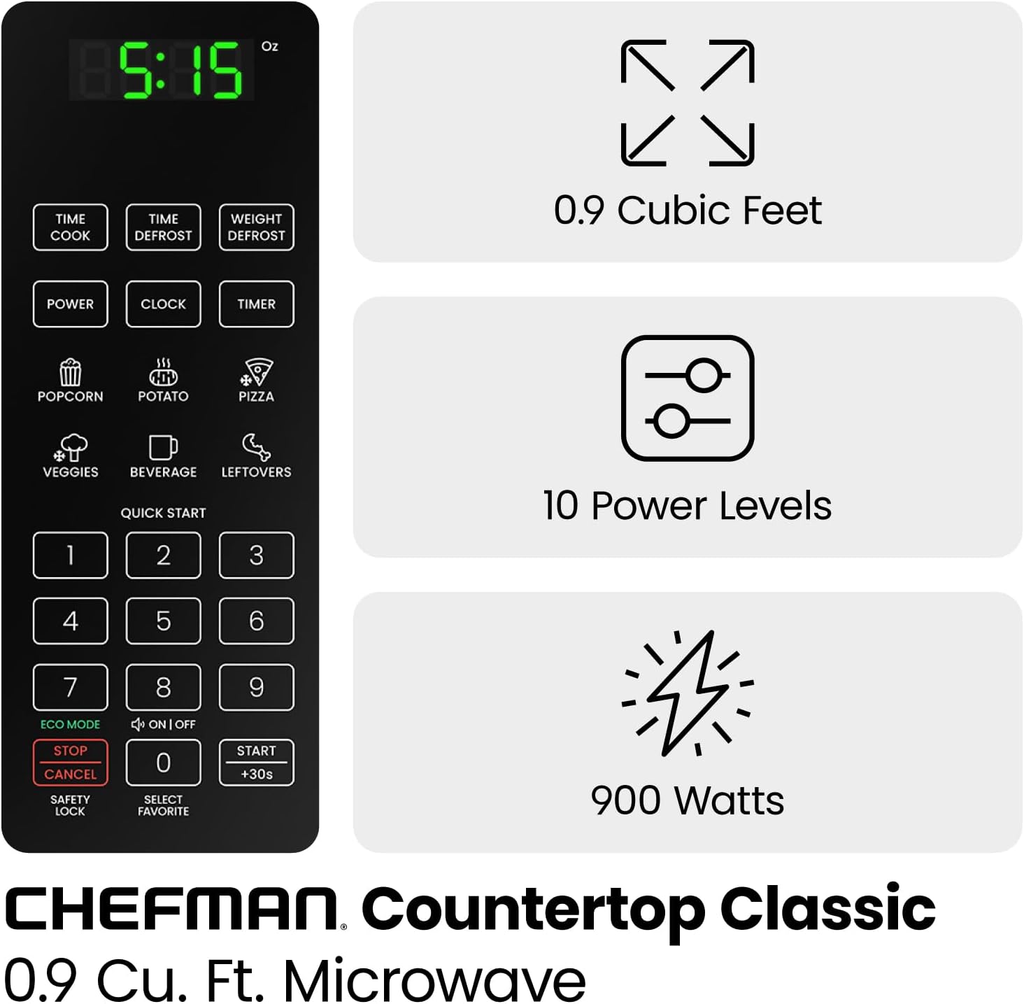 Chefman 0.9 Cu. Ft. 900W Microwave with 6 Presets, 1.8L 1500W Electric Kettle with Rapid Boil Technology and Blue LED Lights