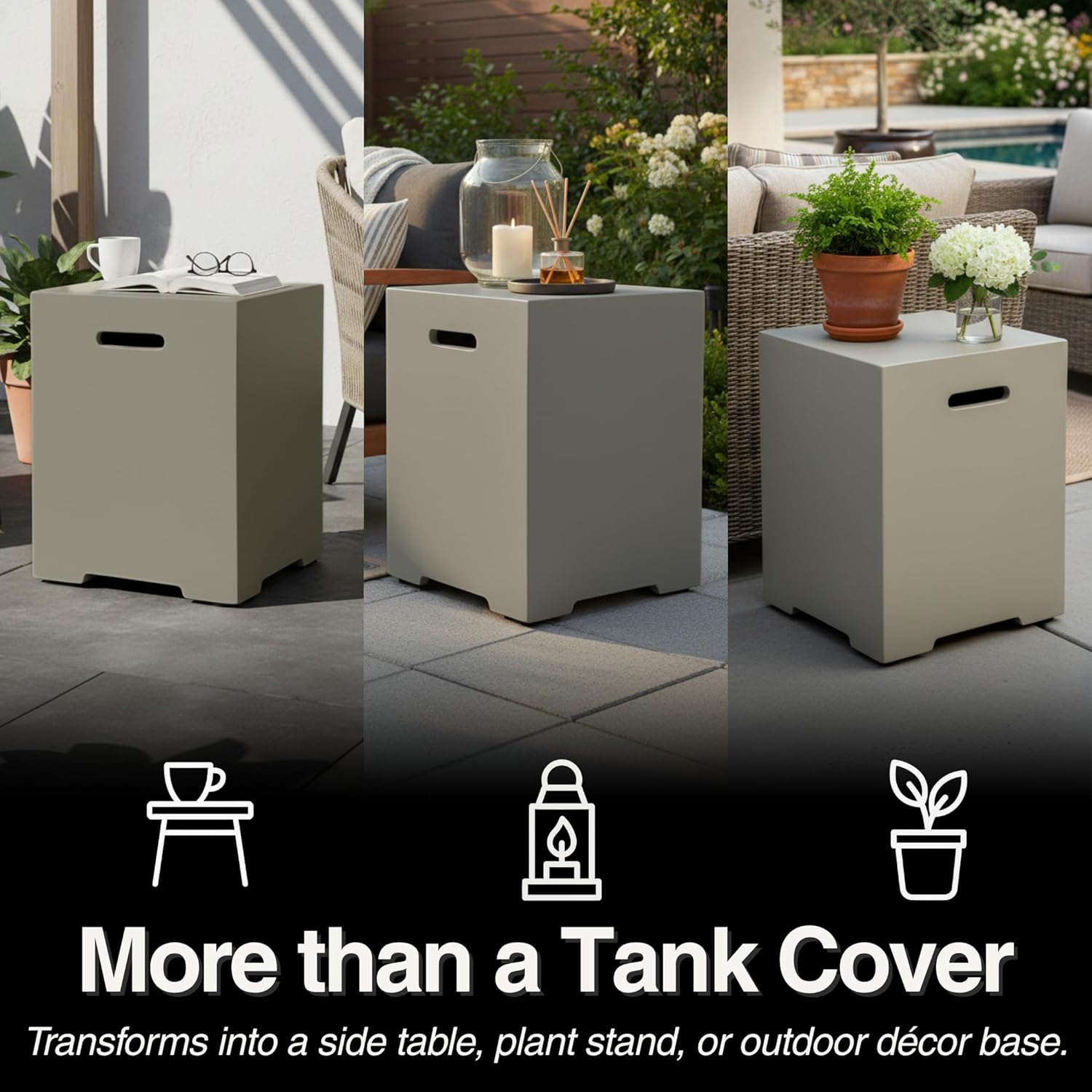 20 LB Propane Tank Cover & Outdoor Side Table.Outdoor Tank Storage Hideaway Table for Gas Fire Pits - Durable MgO Composite, Weatherproof Hideaway for Fire Pits, Grills, Patio Heaters (Aqua Grey)