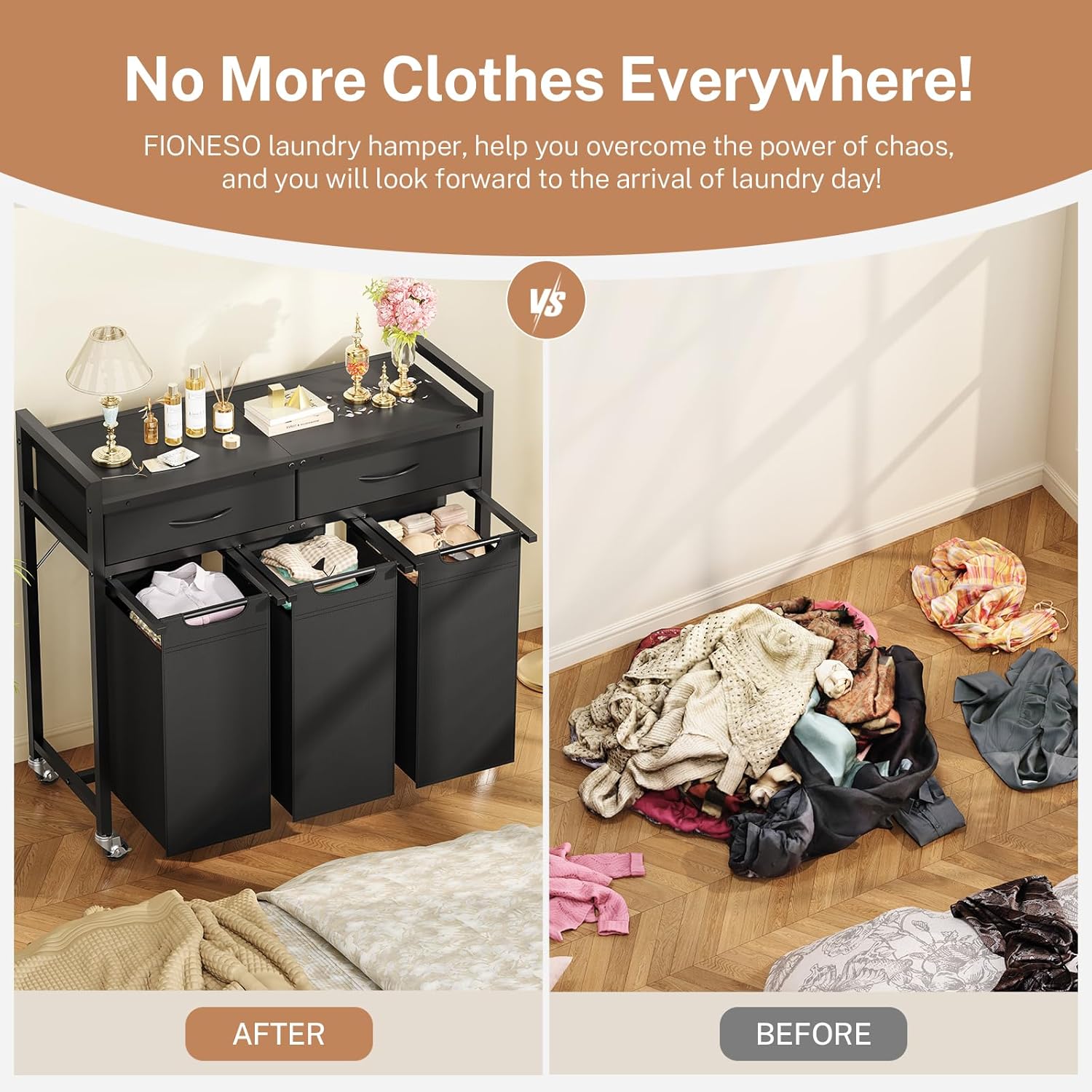 Laundry Sorter 3 Section, 120 L Laundry Hamper with 2 Drawers & 2-tone Top Panel, Rolling Laundry Basket Organizer with Pull-Out Removable Oxford Fabric Bags for Laundry Room Organization