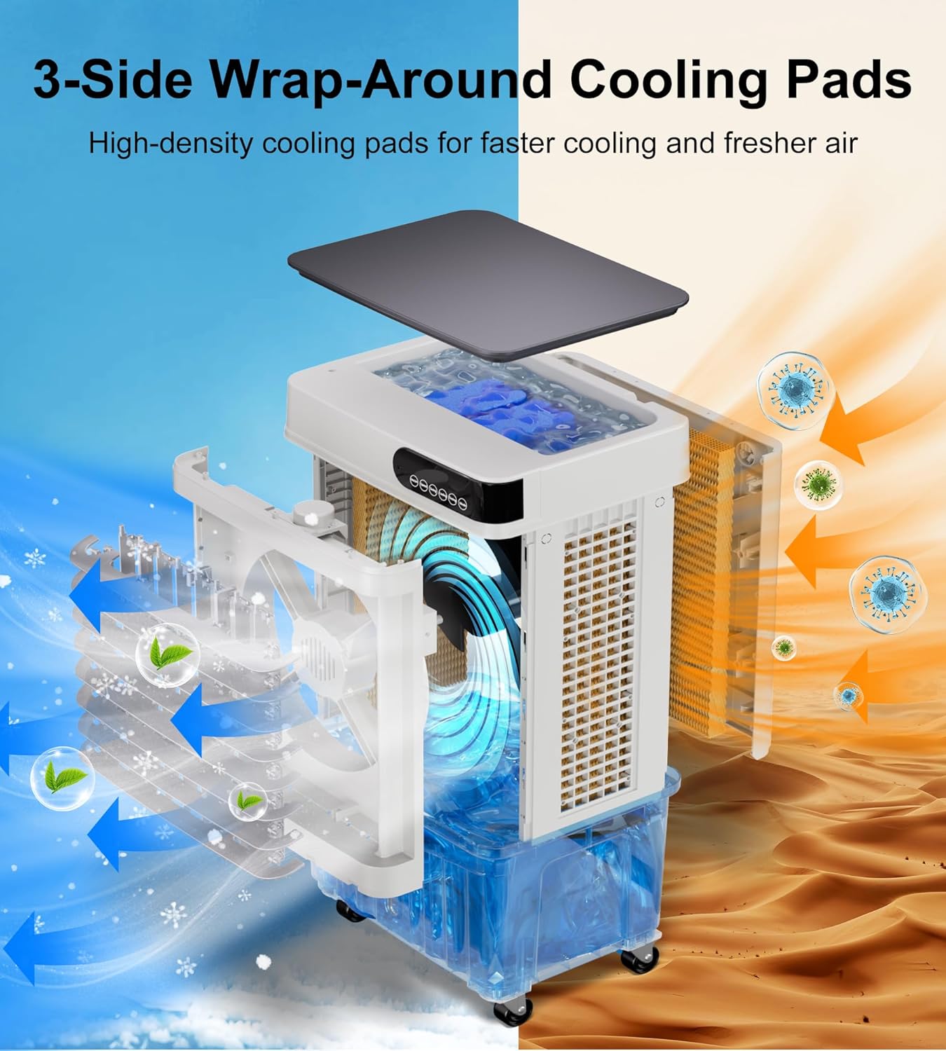 AKIRES 2300CFM Swamp Cooler,Evaporative Air Cooler with 7-Gal Water Tank,4 Ice Packs,Evaporative Cooler for Outdoor Patio Garage Commercial Industrial Use (34IN)