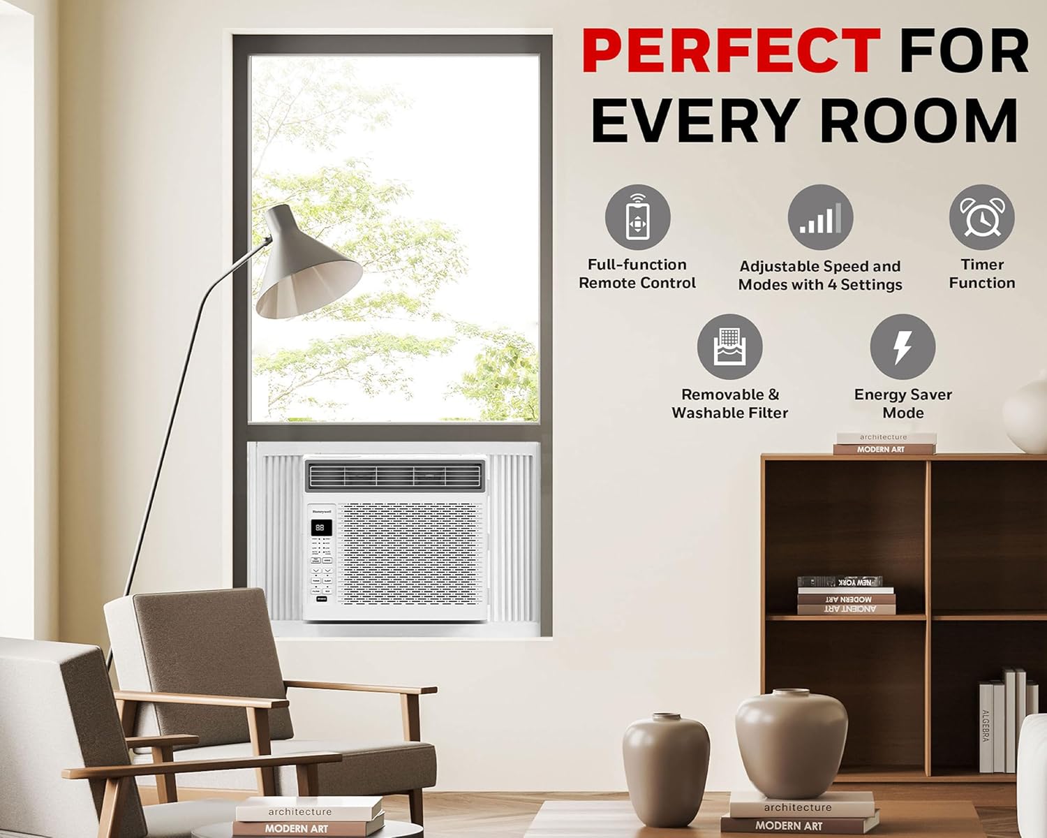 Honeywell 6,000 BTU Digital Window Air Conditioner, Remote, 4 Modes, Eco, 250 sq ft Coverage