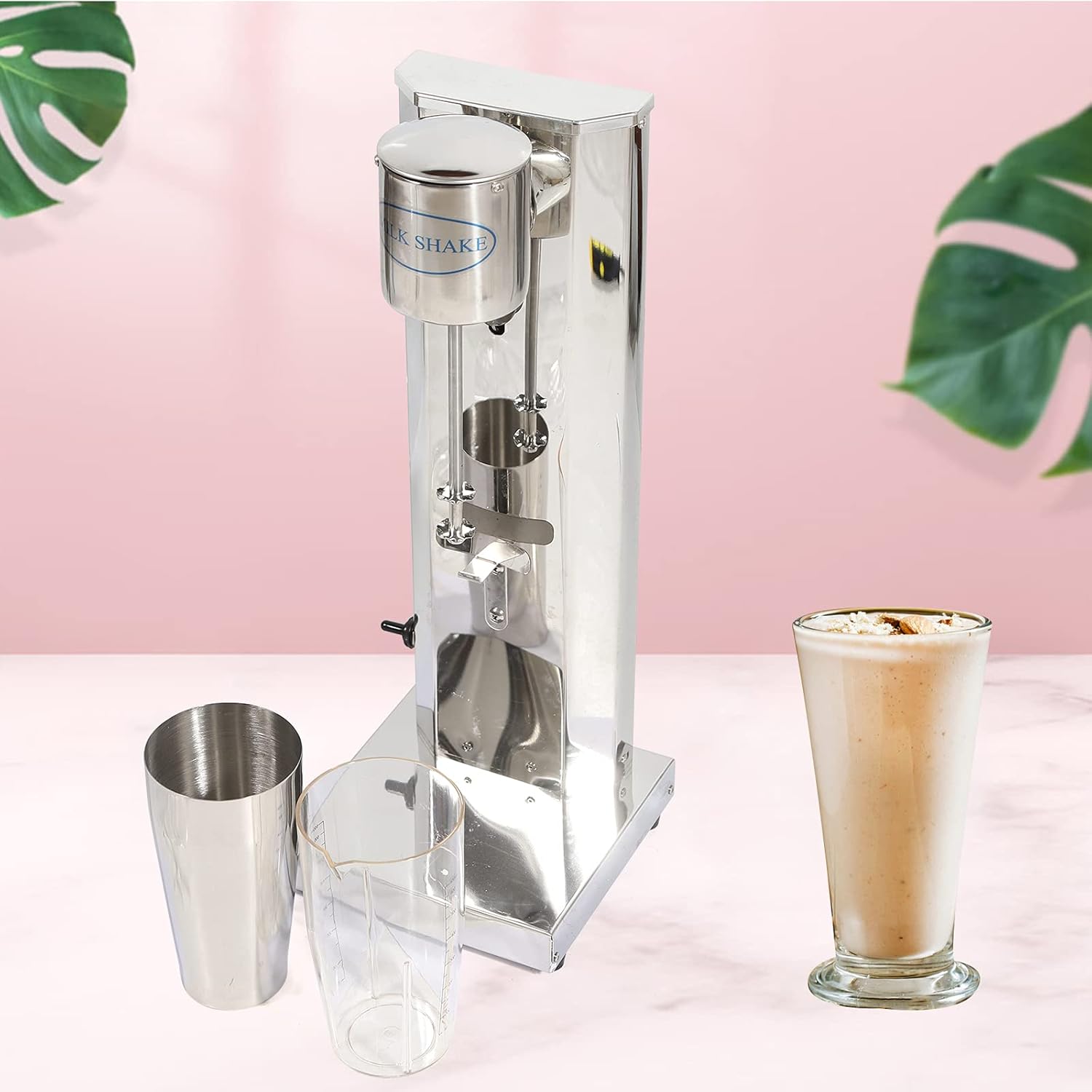 DYRABREST 180W Electric Milk Shake Maker, Commercial Single Head Milkshake Mixer Blender Machine, Stainless Steel Drink Milk Shake Maker Shaker with 2 Cups