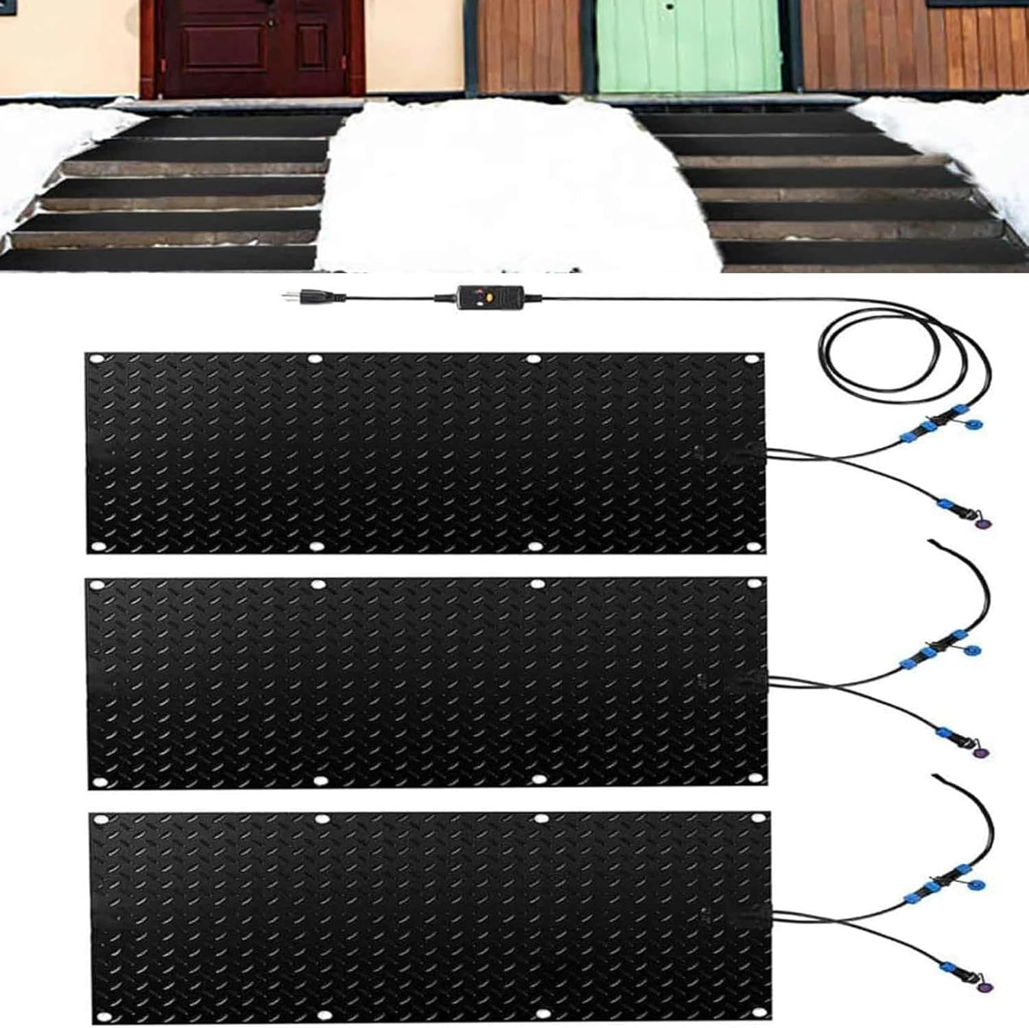 AMNOOL Snow Melting Walkway Mat Roof Heat Panel for Ice Dams Non Slip Rubber Heated Mat Black Roof Heated Outdoor Mats for Winter