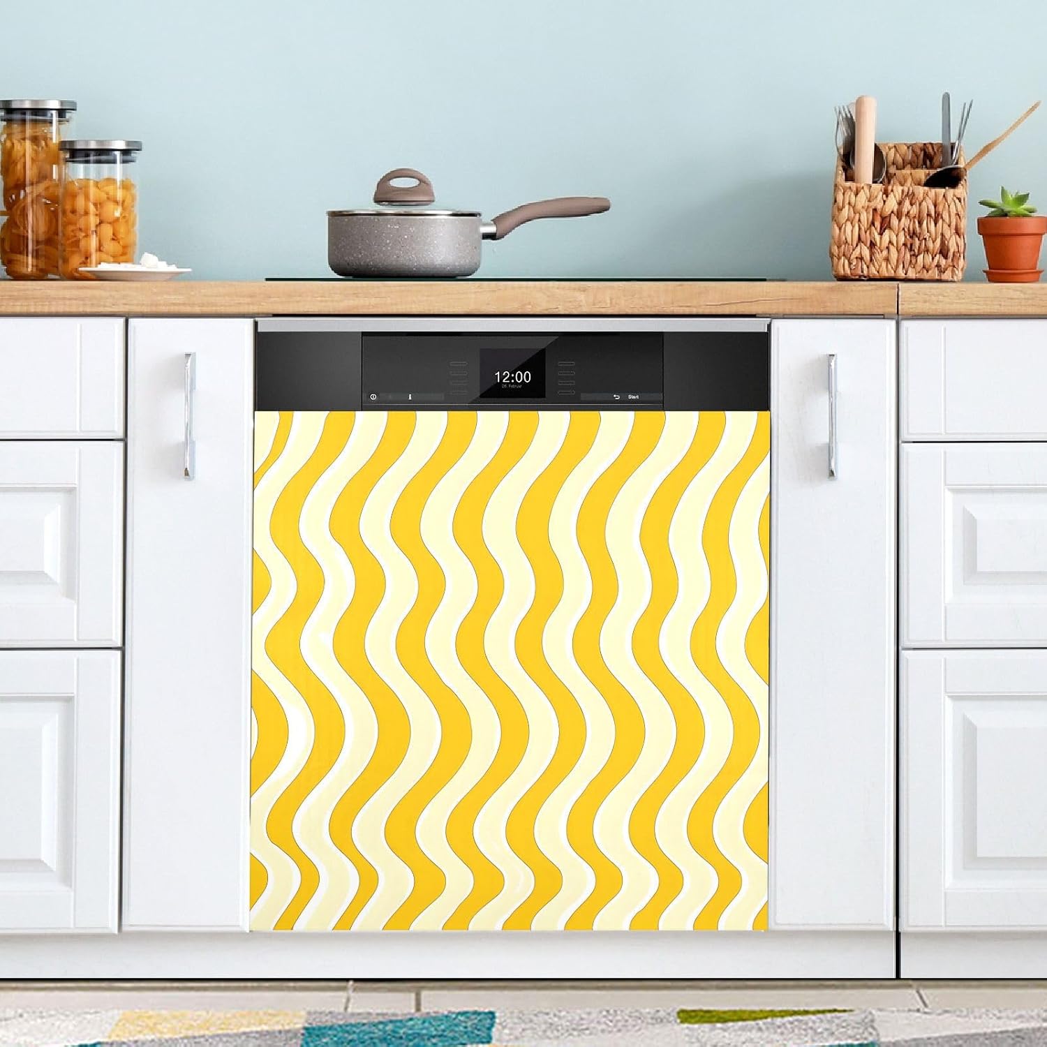 Dishwasher Magnet Cover Large Magnetic Stickers Yellow Cream Wavy Lines Front Dishwasher Cover Reusable Decal for Home Kitchen Anti-Scratch Refrigerator Decorative Lid Washing Machine Laundry 23