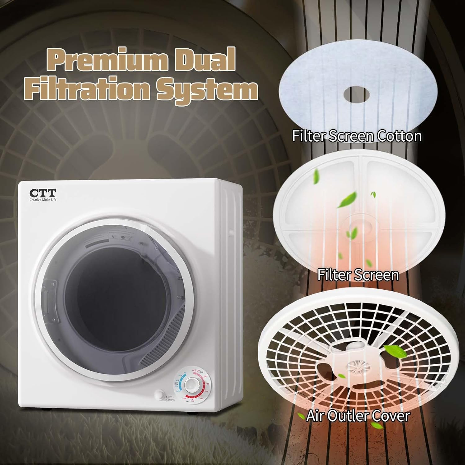 CTT Portable Clothes Dryers for Apartment 1500W, 3.5 cu.ft Compact Dryer for Laundry with 4 Drying Mode, 110V Dryer Machine with Stainless Steel Tub, Overheat Protection