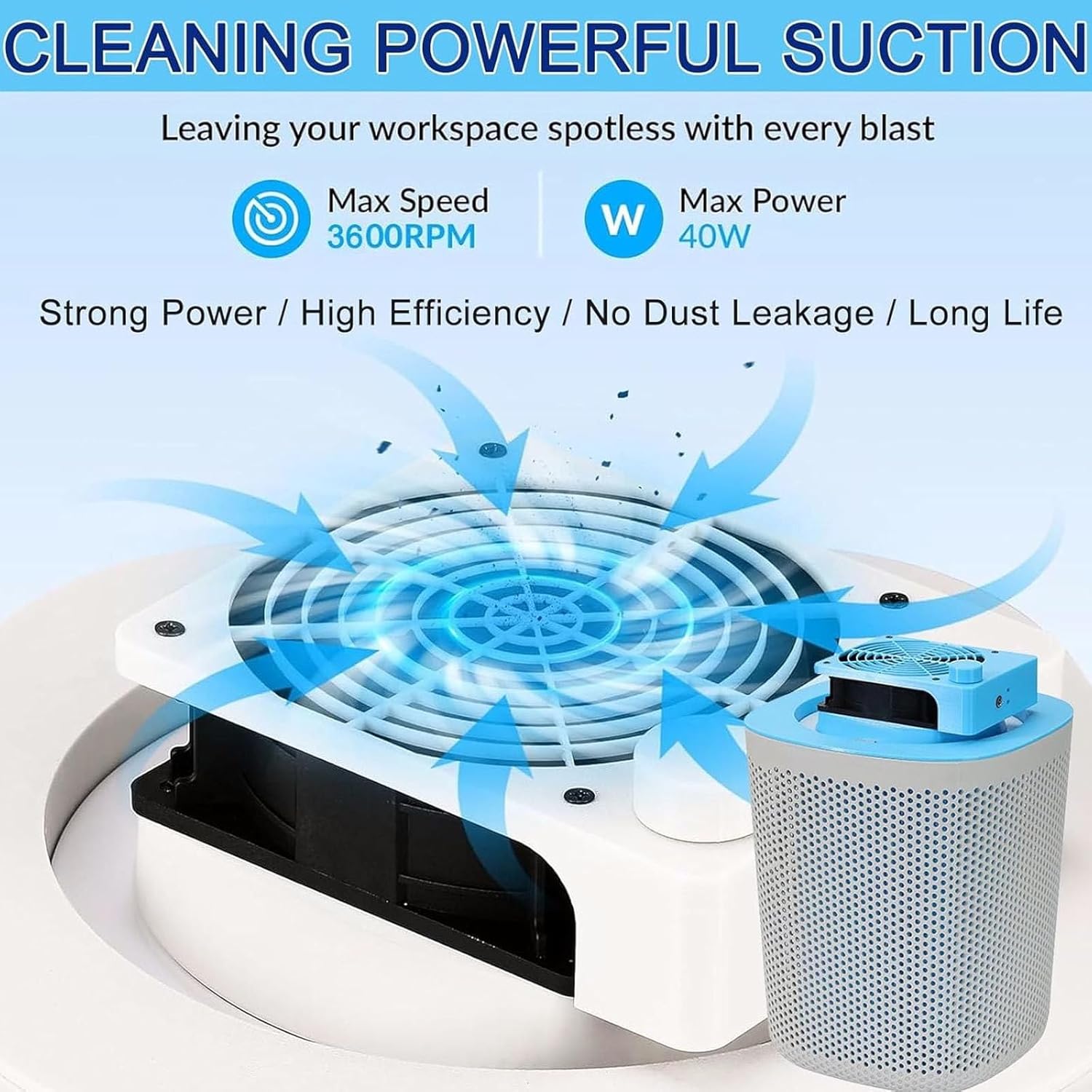 Electric Nail Vacuum Cleaner - Compact Powerful Vacuum with 3600RPM Strong Suction, 3-Speed Control, Quiet Fan for Home Salon Beginners