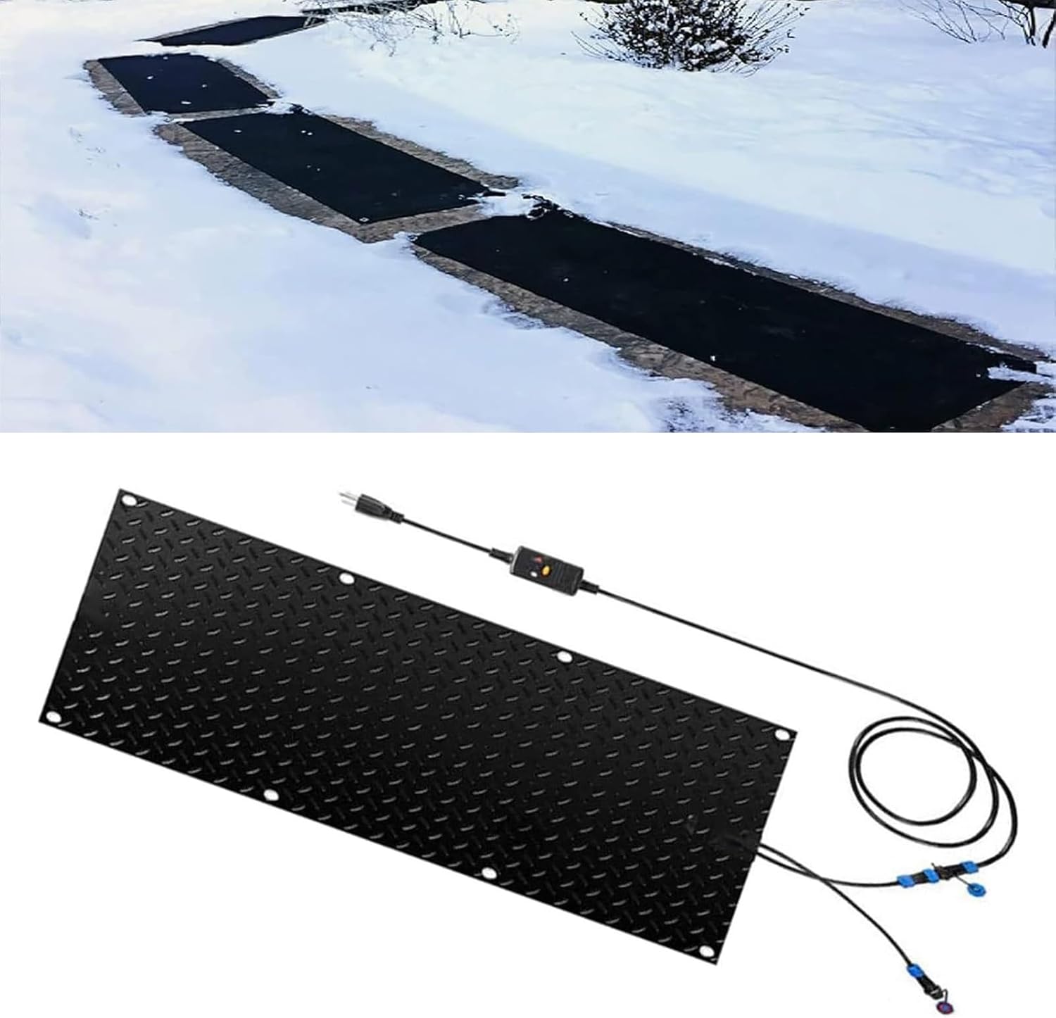 Heated Snow Melting Mats,1/2/3/4/5 pcs Snow Melting Mats Outdoor,Electric Ice Melting Mats for Winter Snow Removal,Heated Walkway Mats Outdoor(1 Pcs,25.4x90cm/10inx35.4in)