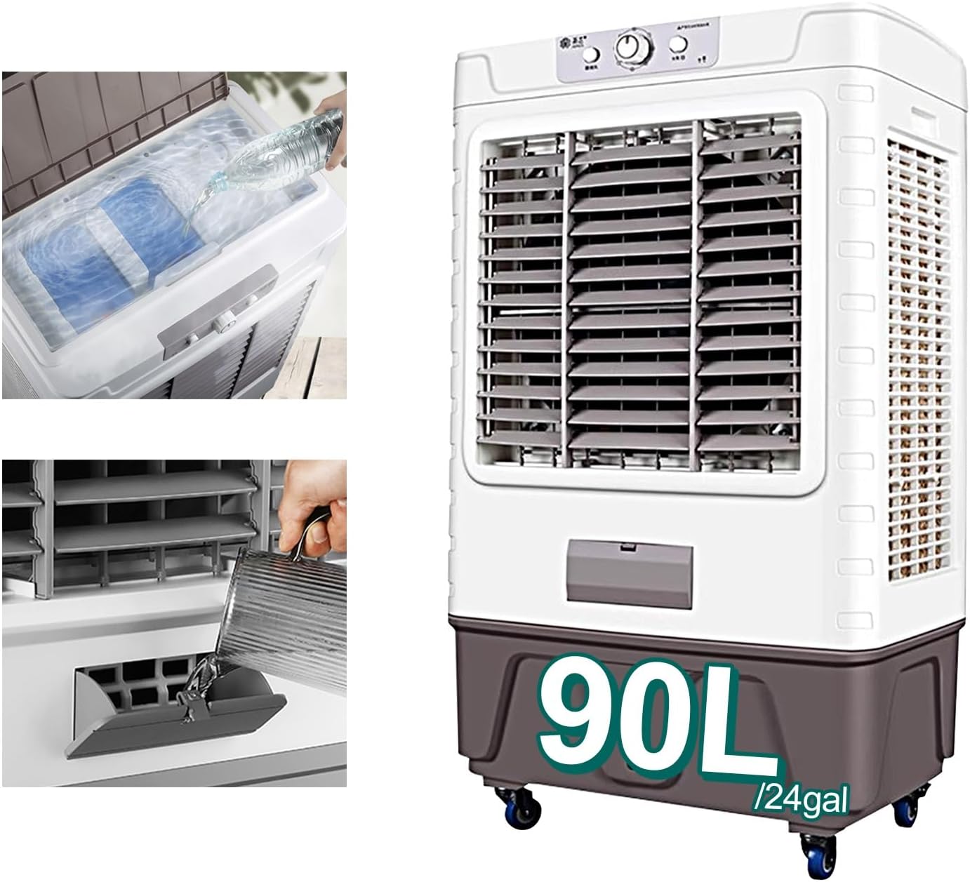 Evaporative Air Cooler portable air conditioners, Fan Cooler with 120° Oscillating, 3 Wind Speeds, 90 L/24 gal Water tank, for Outdoor Indoor Use