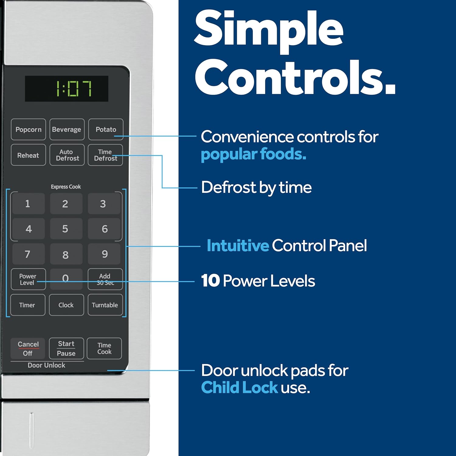 GE Countertop Microwave Oven, Compact 0.7 Cubic Ft., 700-watt Capacity, 6 Auto Cooking Settings, Child-Lock Technology, Kitchen Essentials for the Countertop, Dorm Room or Apartment, Black