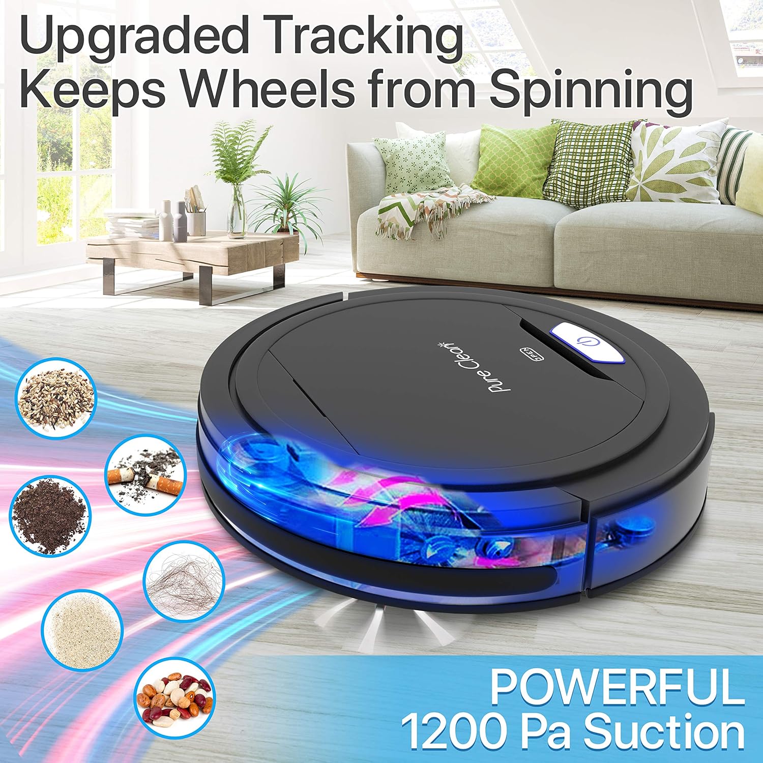 SereneLife PURE CLEAN PUCRC26B.9 Automatic Robot Vacuum Cleaner-Robotic Auto Home Cleaning for Clean Carpet Hardwood Floor-Bot Self Detects Stairs-Air Filter Pet Hair Allergies Friendly-