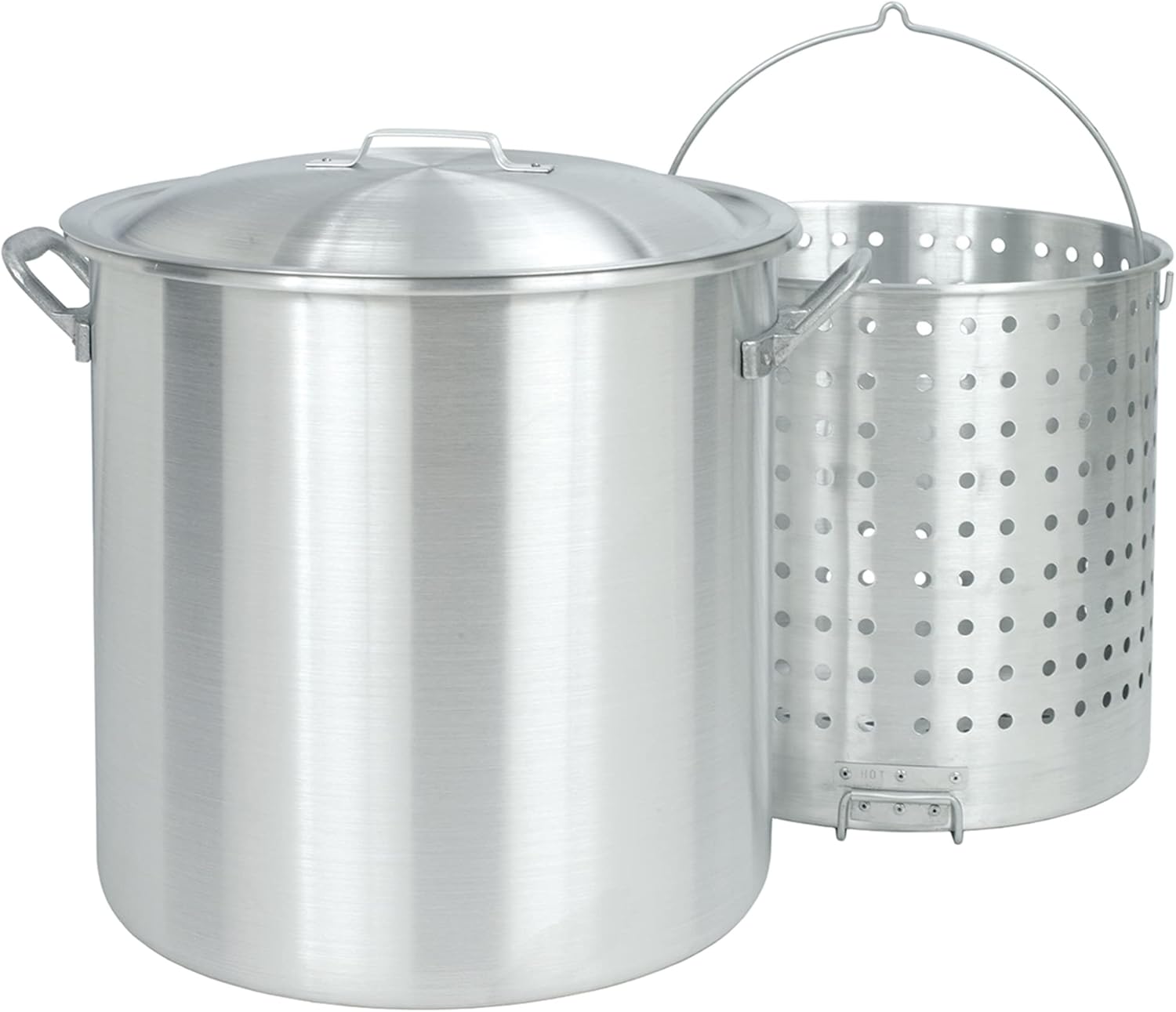 Bayou Classic 8000 Handcrafted 80-qt Aluminum Bayou Boiler Features Heavy-Duty Riveted Handles Reinforced Boiling Basket w/Helper Handle Made w/Heavy Gauge Aluminum
