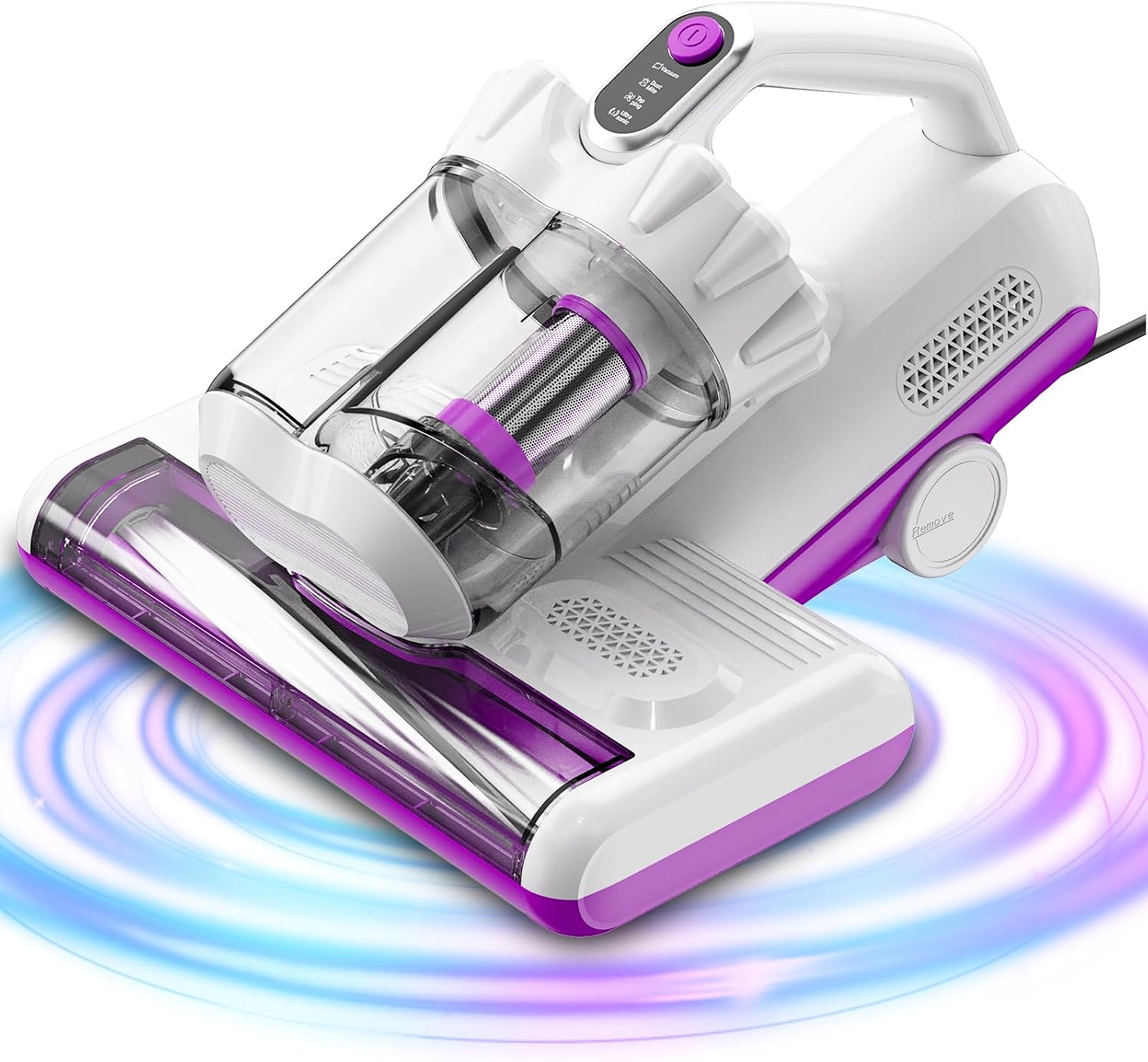 winterbear Mattress Vacuum Cleaner, 17Kpa Suction 500W High Power Handheld Roller-Type Bed Vacuum Cleaner with U-V-C Light & High Heating & Ultrasonic Tech, 2 * 30000Rpm Brush Rolls, Corded, White