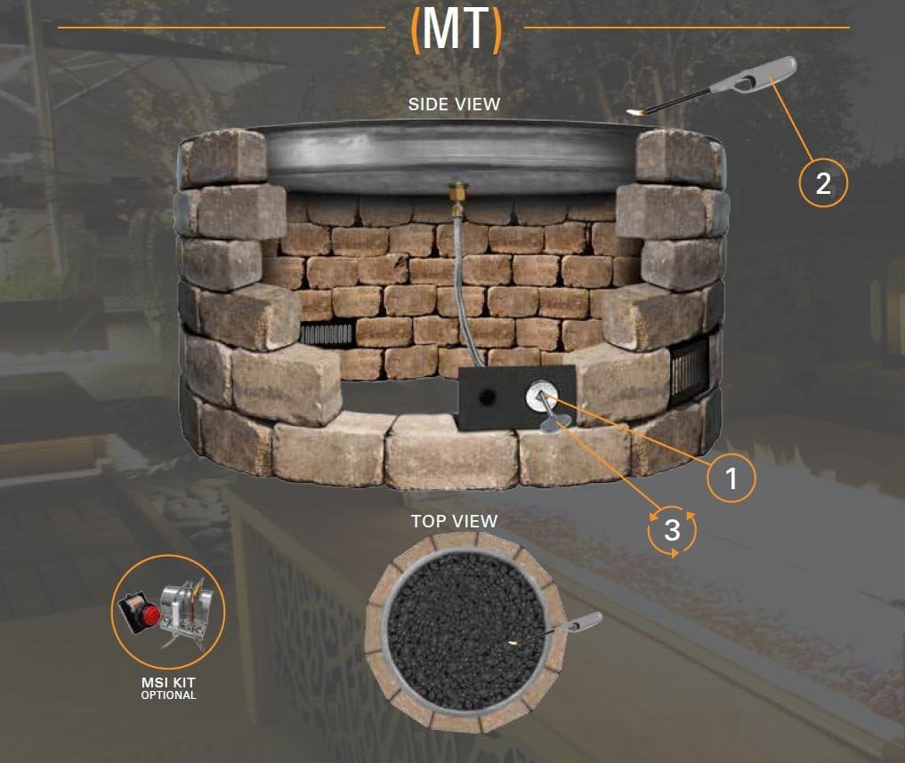 Firegear Match Light Gas Fire Pit Burner Kit (FPB-34DBS31MT-N), Round Flat Pan, Natural Gas, 34-inch