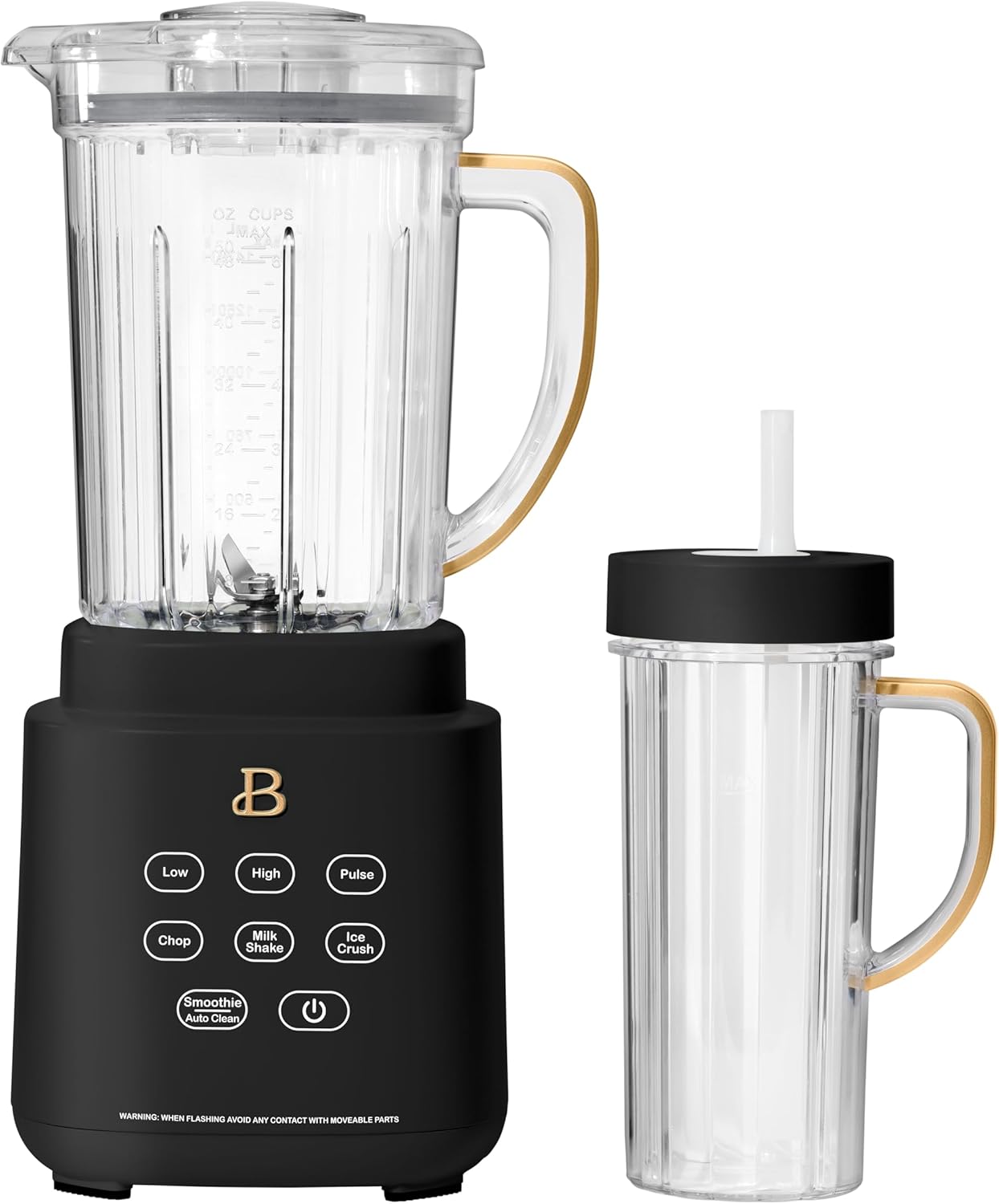 Beautiful PowerExact Blender System with 700W Motor, 50oz Tritan Jar, 20oz Single-Serve Cup, No Drippy Sippy Lid, 3 Speeds & 4 Pre-sets by Drew Barrymore (Black Sesame)