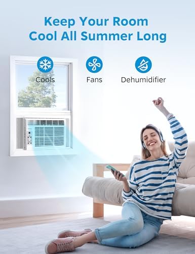 Midea 6,000 BTU Window Air Conditioner, 3-in-1 Cool/Fan/Dehumidifier Window AC Unit, Easycool Air Conditioner with Remote Control, Cools up to 250 Sq. Ft., Fits bedroom, study, office (2024 Upgrade) (Renewed)