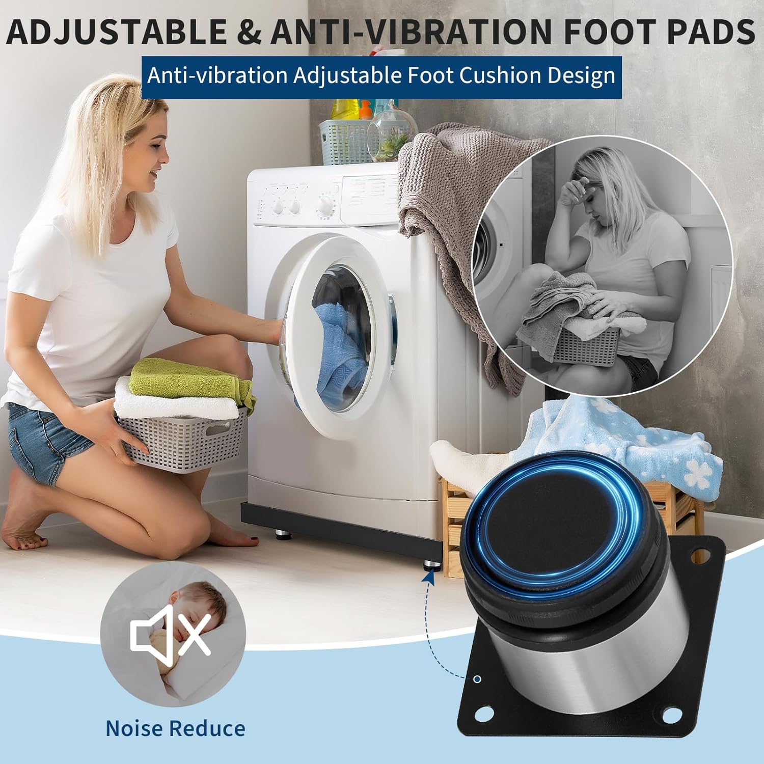 24x24 Inch Washing Machine Pan, Heavy-Duty Carbon Steel Rust-Proof Leak Protection Tray with 4 Anti-Vibration Feet, Floor Damage Prevention, Washer Drip Tray (without Drain Hole)