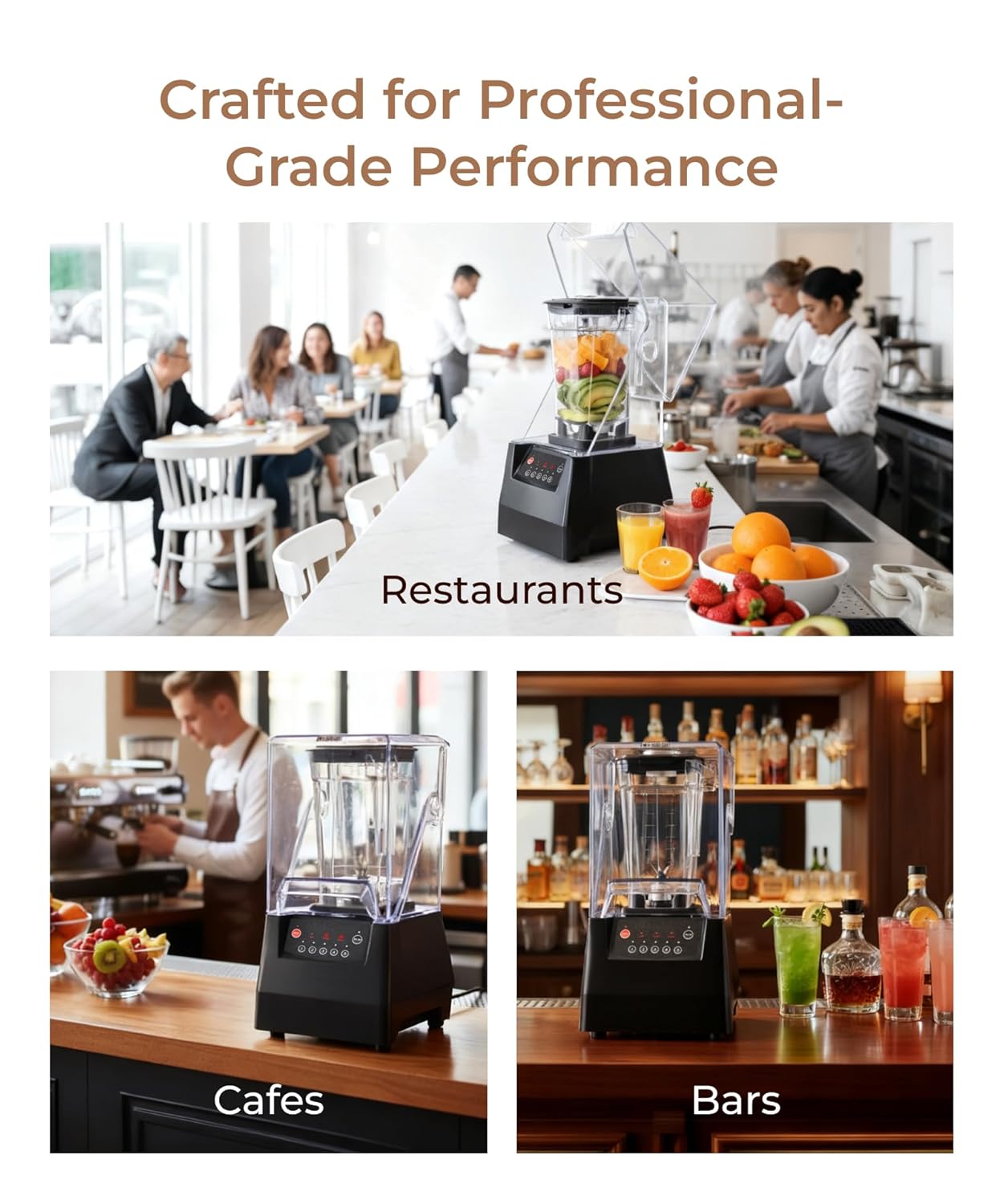 SYBO HSS-210E Commercial Professional Blender With Quiet Shield, Heavy-Duty 1400W High-Speed, 48oz BPA-Free Jar, Easy Cleaning & Dishwasher-Safe, for Juice, Ice Shakes, Smoothies, Metallic