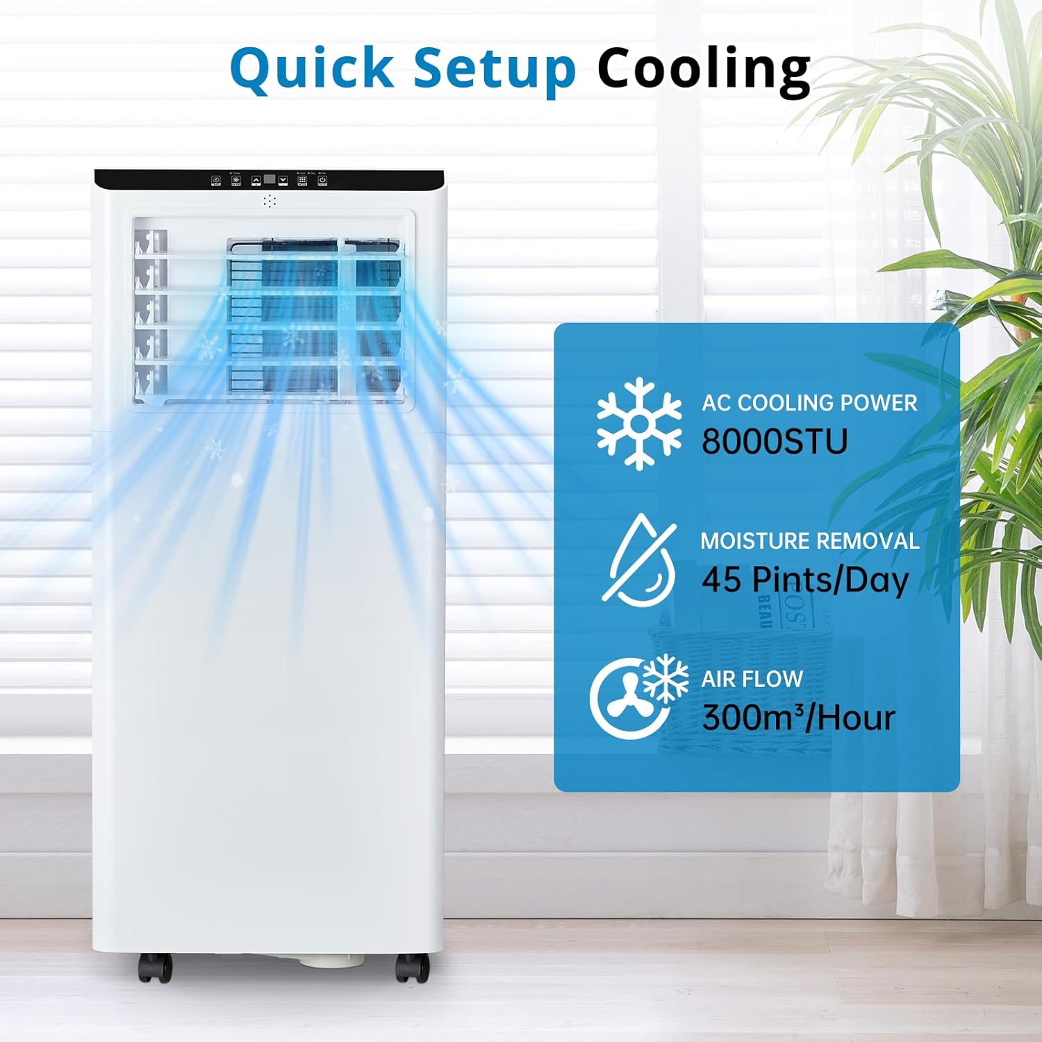Coolness with Portable Air Conditioner - 8000 BTU Cooling Power, Quiet Operation, Dehumidifier, Sleep Mode, and Remote Control
