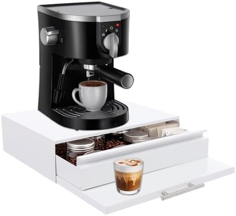 Microwave Stand with Drawer, Pull Out Shelf and 2 Doors, White Kitchen Counter Organizer for Microwave Oven, Coffee Maker Toaster, Modern Storage Cabinet with Wheels for Small Space