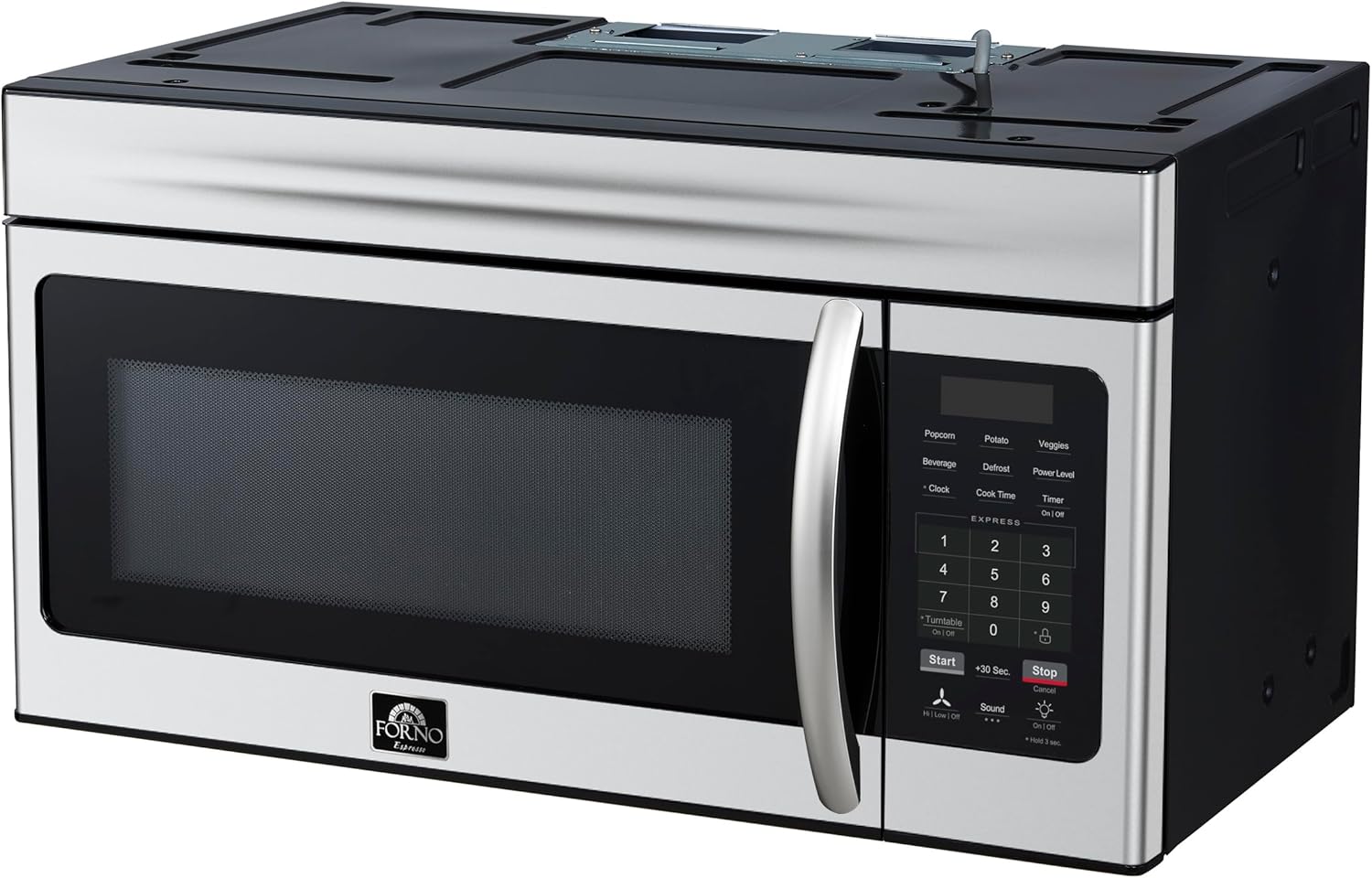 FORNO Scalo 30” Over-the-Range Microwave in Stainless Steel – 1.6 cu.ft. Capacity, 300 CFM Ventilation System, Touch Control Panel, LED Lighting, Multiple Cooking Presets – FOTR3007-3