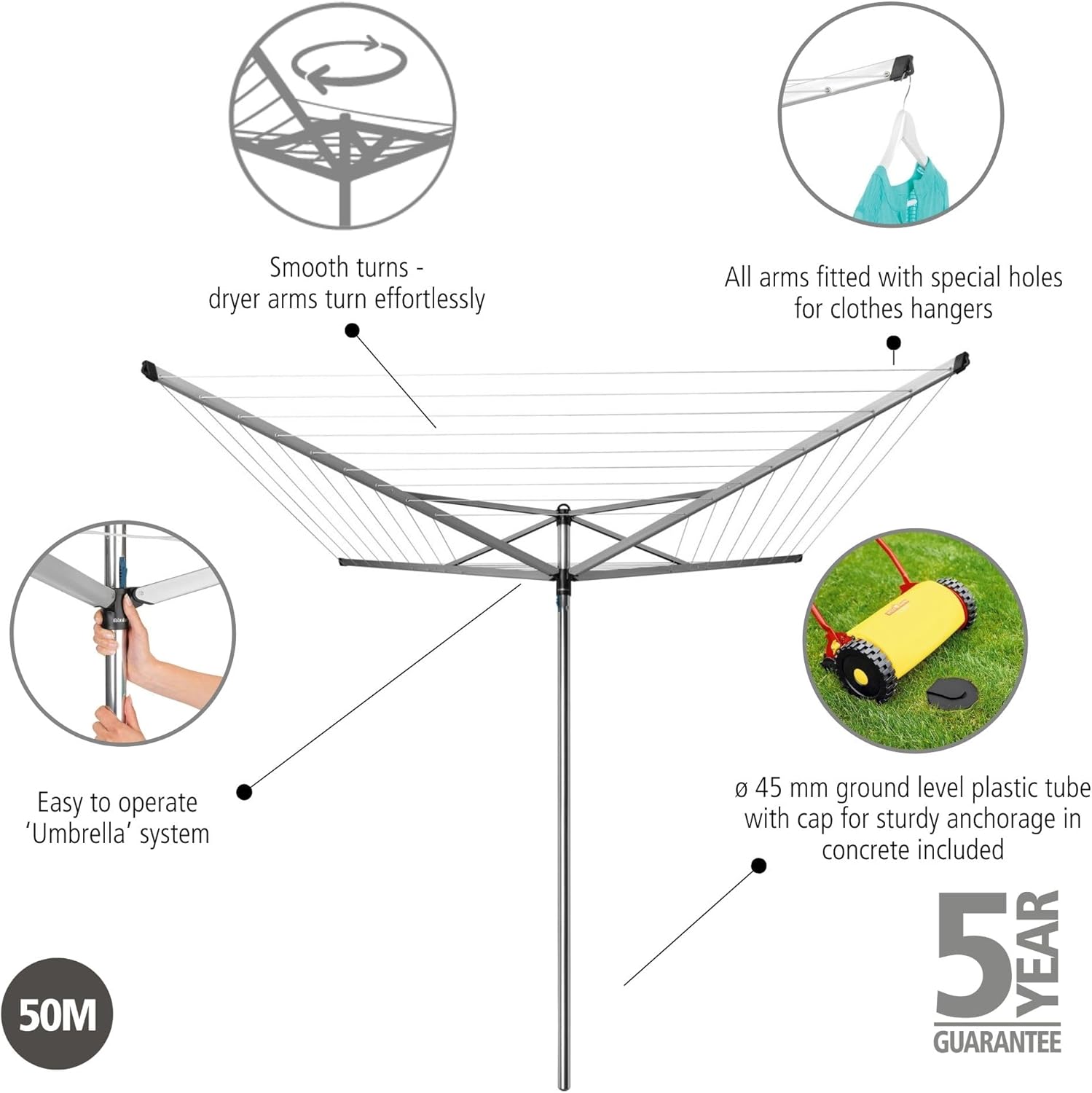 Brabantia Topspinner Outdoor 4 Arm Spinning Clothesline (164 ft/Ø 1.8