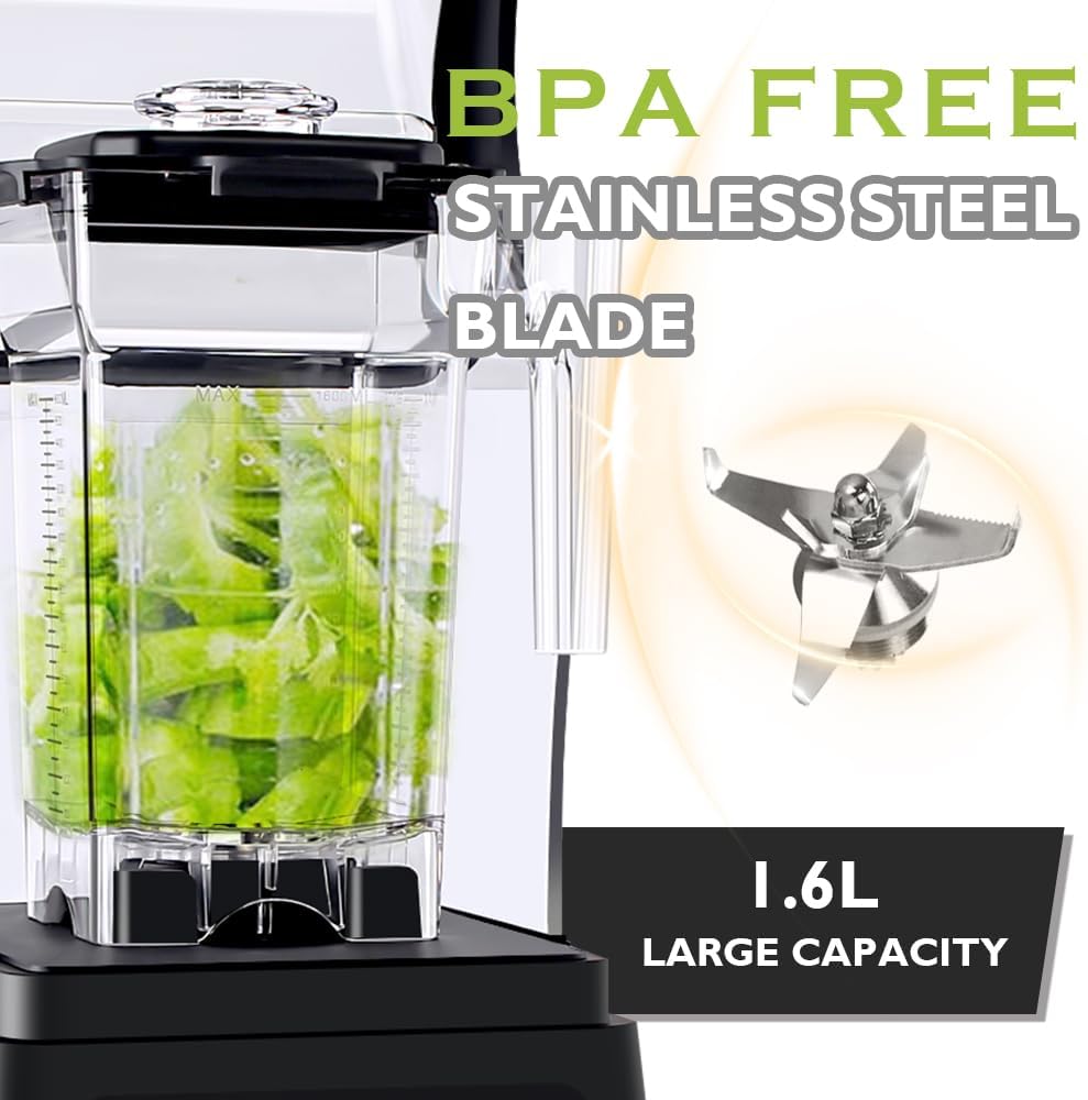 Professional Quiet Blender, Commercial Blender for Shakes and Smoothies with Quiet Shield Sound Enclosure, Noise Reduction blenders for Kitchen with 56oz Jar