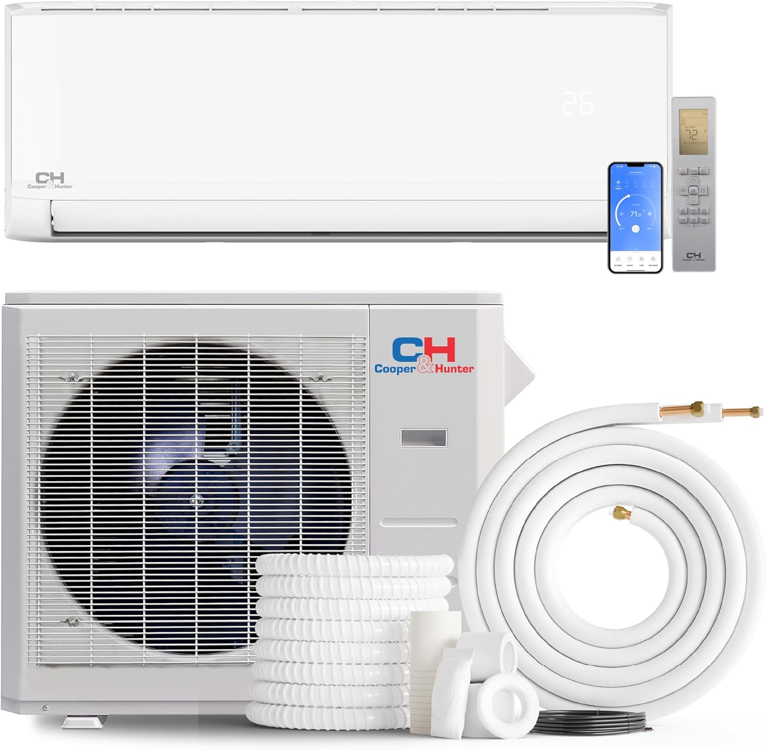 Cooper & Hunter 30,000 BTU Ductless Mini Split Air Conditioner & Heat Pump – 22.3 SEER2 – 16FT Installation Kit Included – 230V Inverter System – Pre-Charged