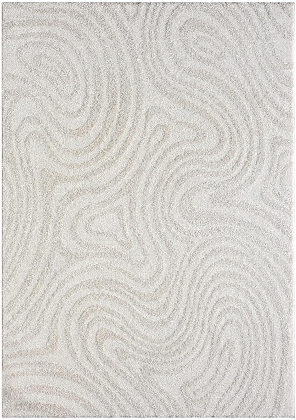 LUXE WEAVERS Geometric Swirl Cream 9x12 Area Rug High Low Modern Carpet