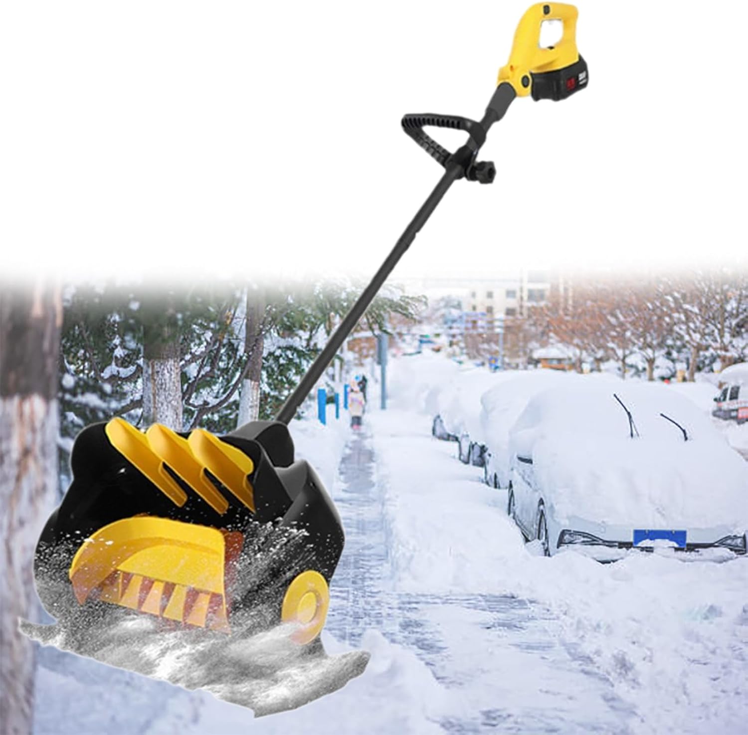Cordless Snow Shovel, Electric Snow Blower for Driveway, with Adjustable Front Handle, 41cm Width & 15cm Depth & 10m Throwing Distance(2 Battery)