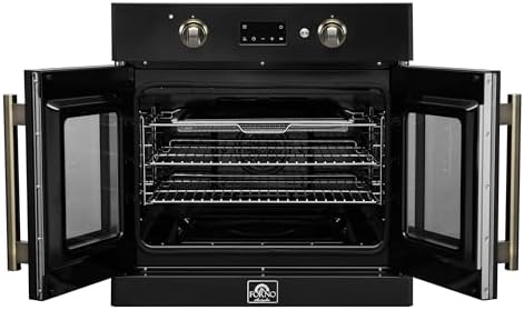 Forno Asti 30-Inch French Door Electric Wall Oven in Black & Antique Brass – 3.68 Cu. Ft. True Convection, 3600W, Air Fry, Sous Vide, Self-Cleaning Function