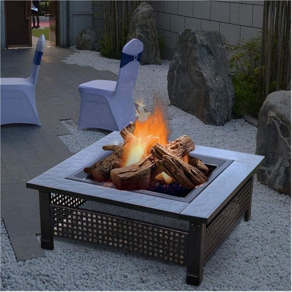 Outdoor Fire Pit 32in Outdoor Fire Pit Metal Square Firepit Wood Burning Backyard Patio Garden Beaches Camping Picnic Bonfire Stove