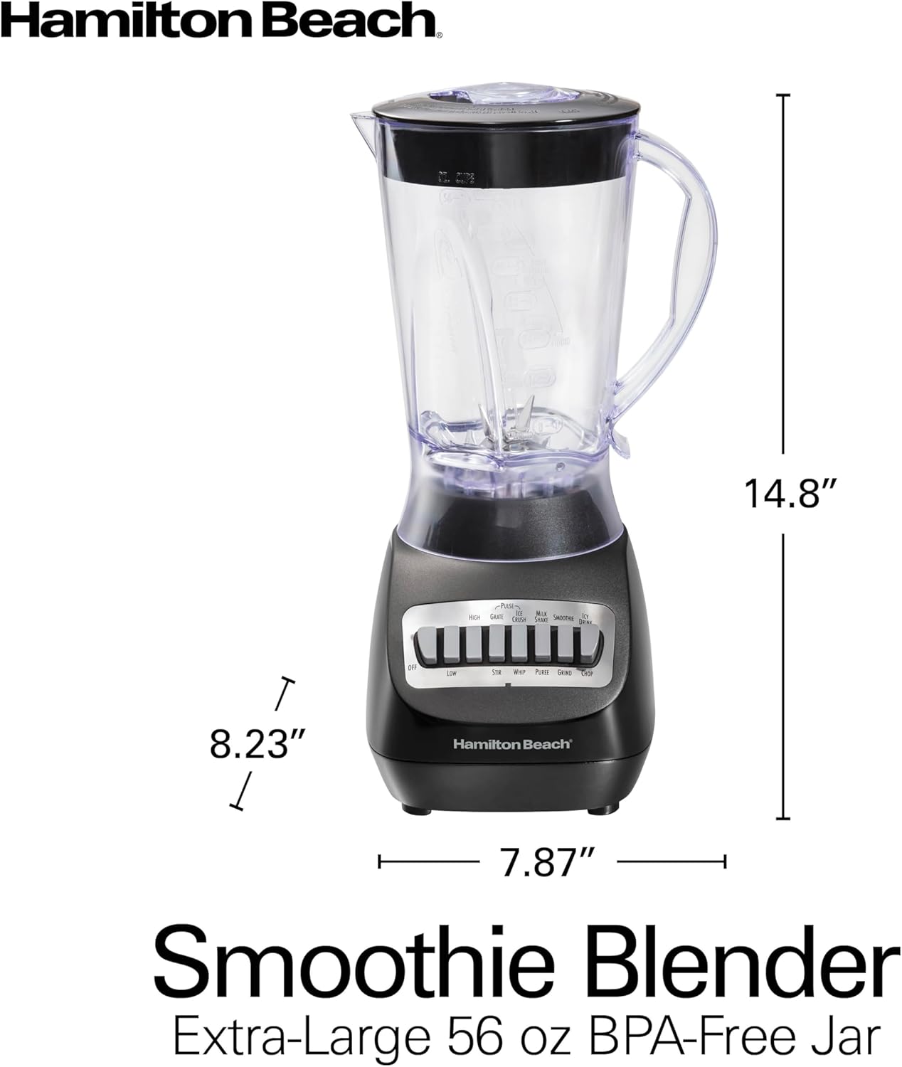 Hamilton Beach 56 Ounce 650W 10 Speed & Pulse Countertop Smoothie Blender, Black