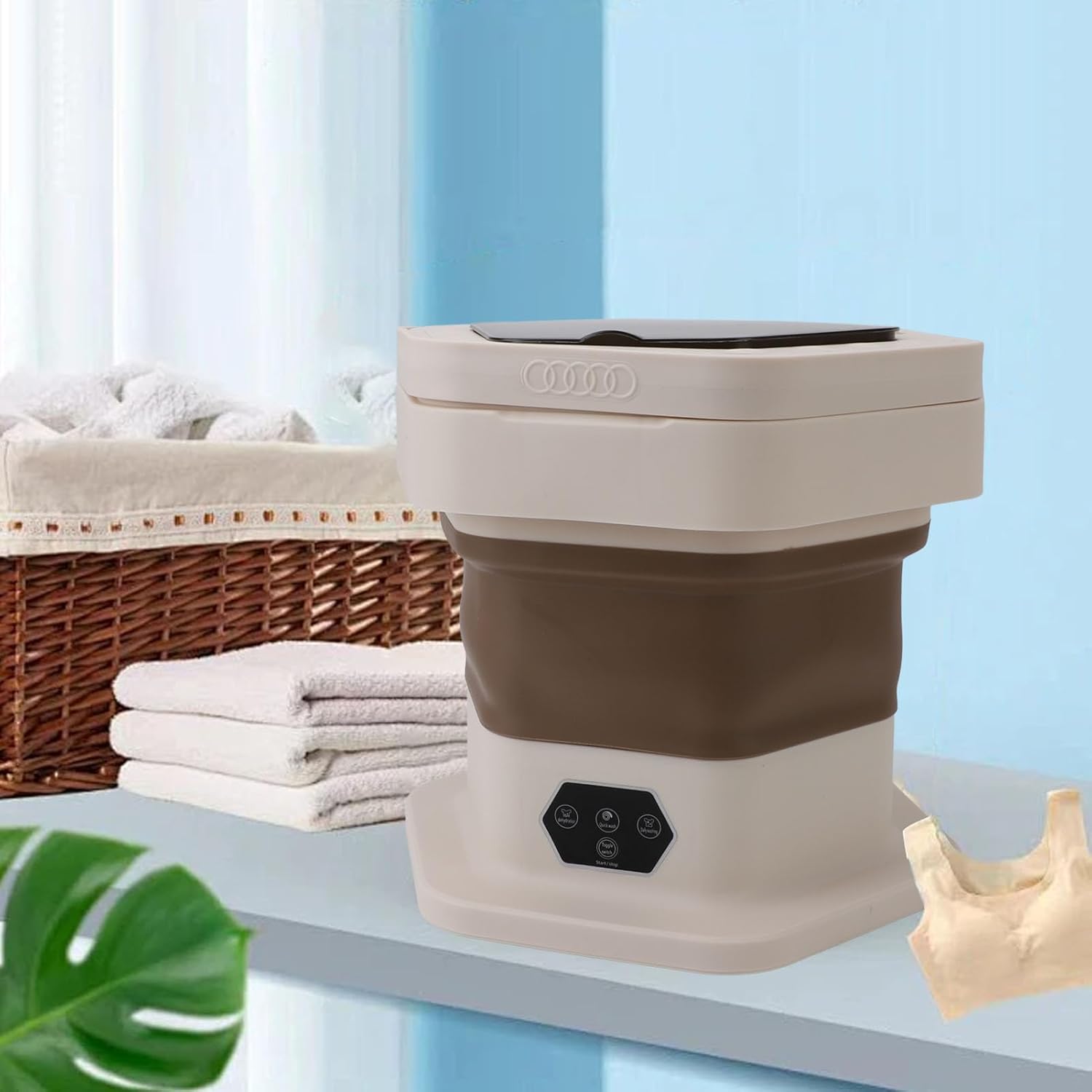 Portable Mini Foldable Washer Combo Ultra for Baby Clothes Underwear Pants Travel (Khaki)