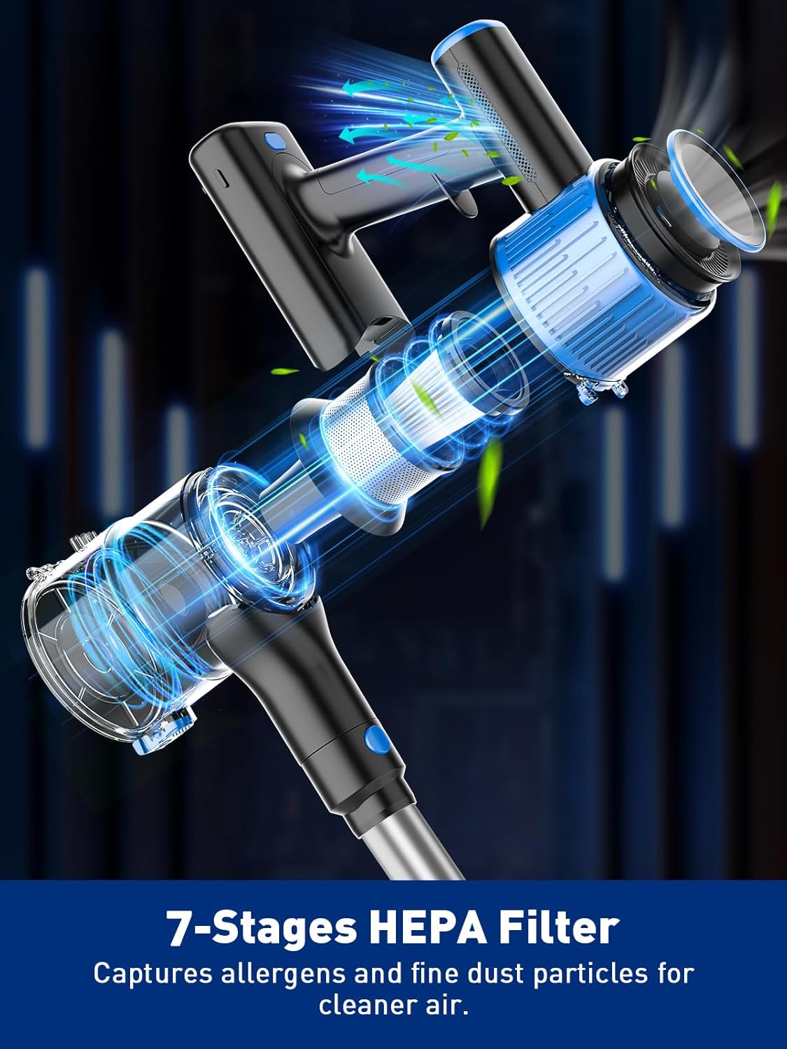 Cordless Vacuum Cleaner, 8 in 1 Powerful Suction Lightweight Vacuum Cleaner for Home, LED Display, 3 Suction Modes, 45Mins Detachable Battery Vacuum for Hard Floor Carpet Pet Hair