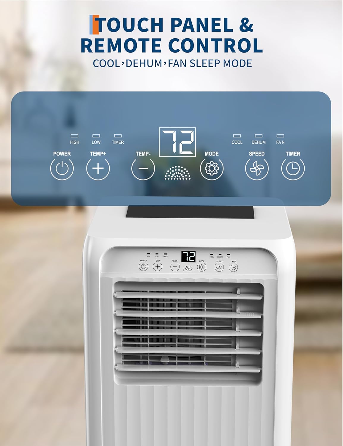 8000 BTU Portable Air Conditioners, 3 in-1 Quiet Portable AC Unit with Efficient Cooling, Remote Control, LED Touch Screen, 24Hrs Timer for Bedroom, Dorms, Office, Indoor Rooms, White