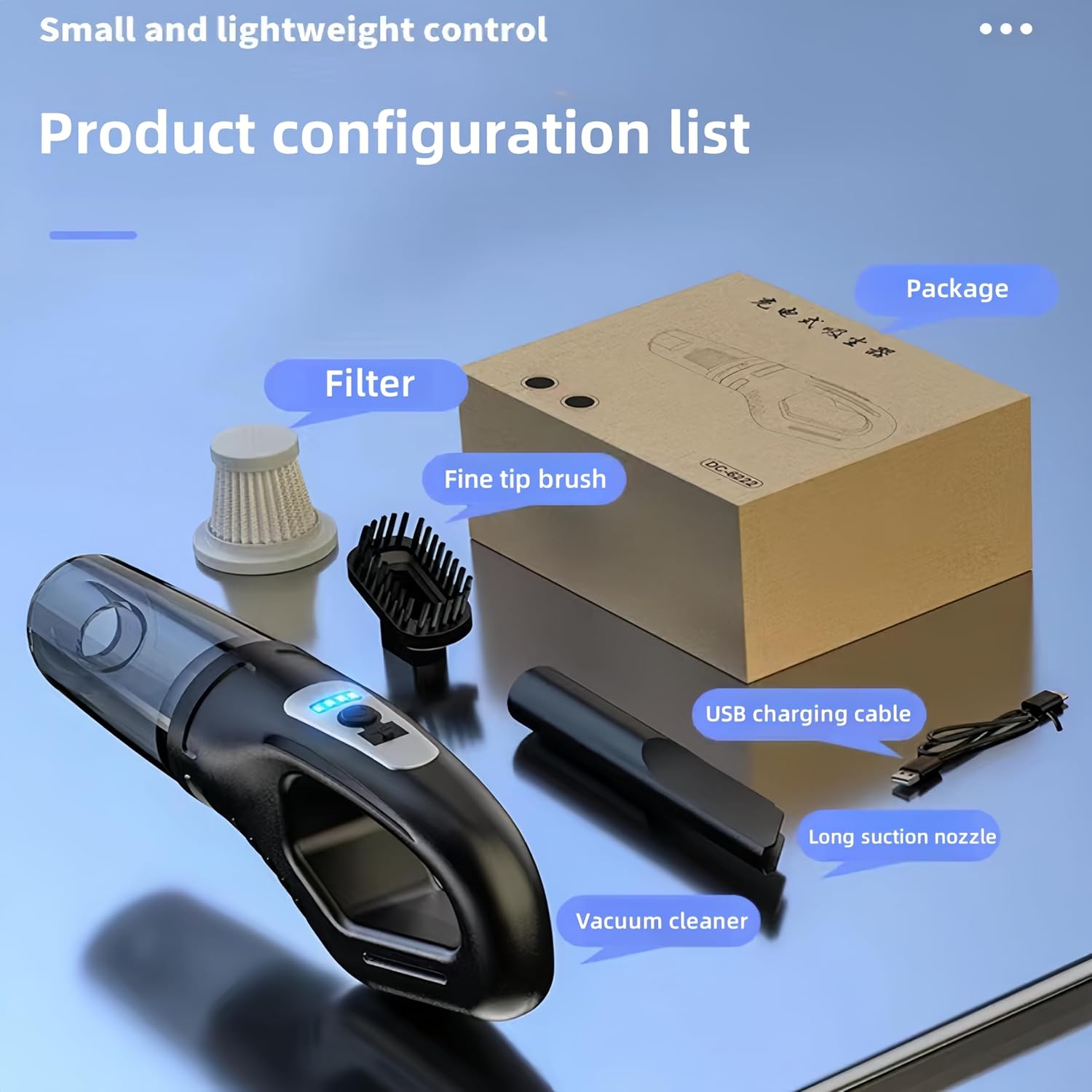 Handheld Cordless Vacuum Cleaner, Portable Vacuum Cleaner, Car Vacuum Cleaner with LED Light and Battery Display, Strong Suction Power for Car/Home/Office (Black)