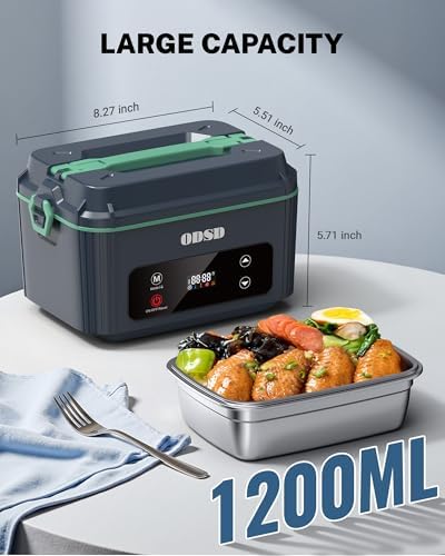 ODSD Cordless Electric Lunch Box for Adults, Heated Lunch Box with 130min Battery Life, Self-Heating Portable Electric Food Warmer with 1.2L Container for Truck, Office, or Outdoor Worksite