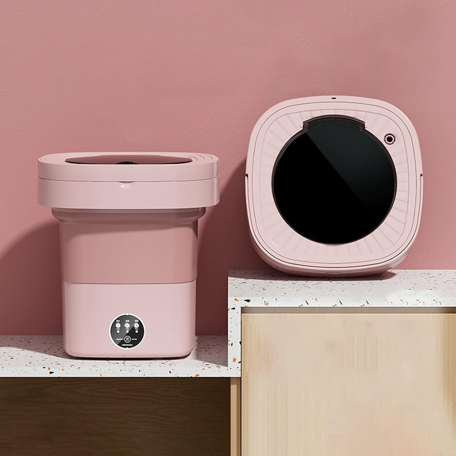 Portable Washing Machine, 17L Mini Washing Machine Foldable With Drain Basket And Blue Light With 3 Cleaning Modes, Small Collapsible Laundry Machine, for Baby Clothes, Underwear, Travel & Camping(Pin