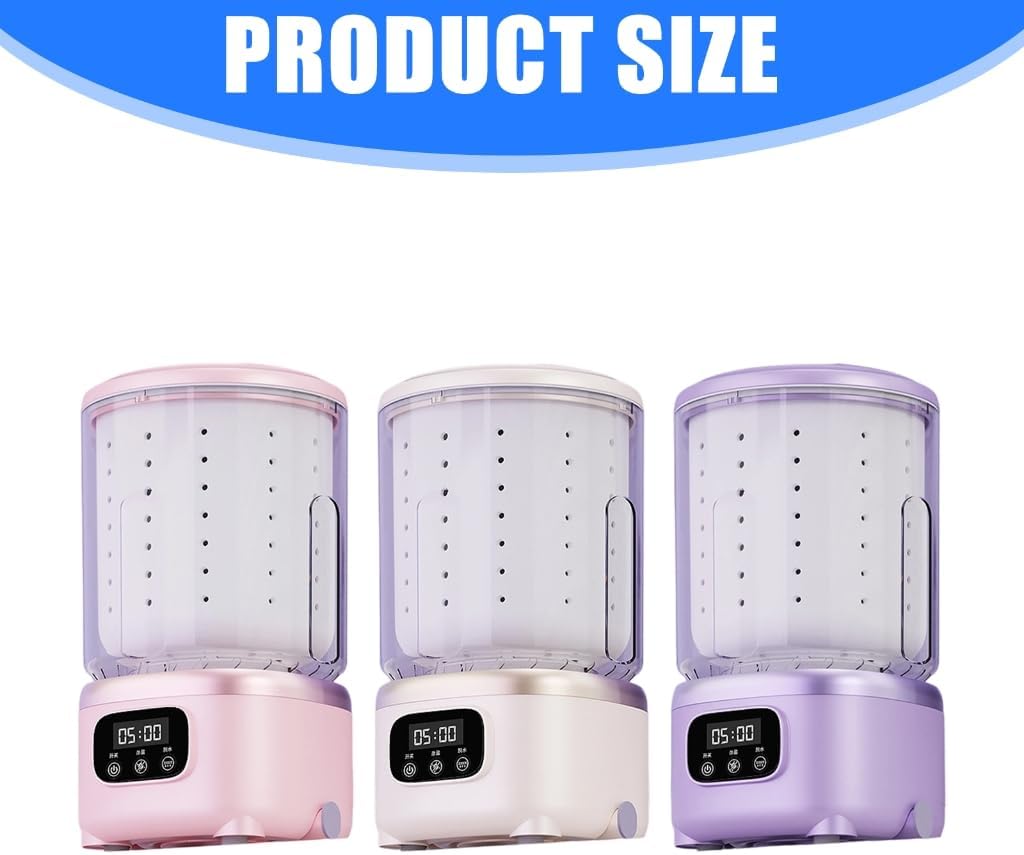 Generic Fully Automatic Portable Washing Machine with Drying 2L Capacity Cordless Rechargeable 3000mAh Battery Compact Washer Dryer for Lingerie Socks Travel Apartment (Purple)