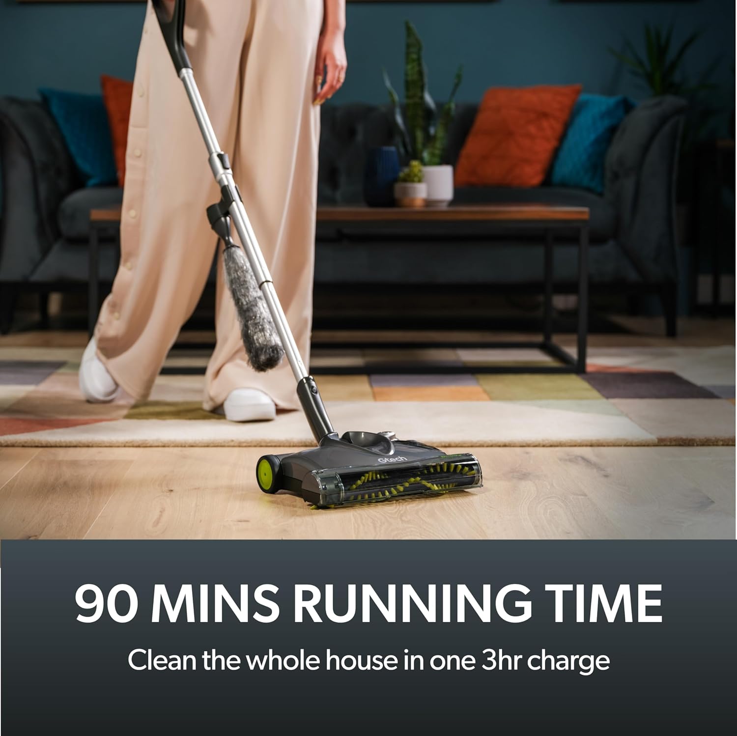 Gtech SW22 Cordless Lithium Carpet and Hardwood Floor Sweeper - Cordless Adjustable Vacuum - Up to 90 Minutes of Runtime - Rechargeable 7.4v Li-ion Battery - Lightweight (3 lbs.)