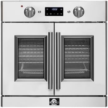 FORNO Asti 30-Inch Electric French Door Stainless Steel Wall Oven - 2470V 3500W 3.68 Cu. Ft. Electric with LED Display Screen and Safety Lock - Wall Oven with Telescopic Racks with Air Fry & Drip Tray