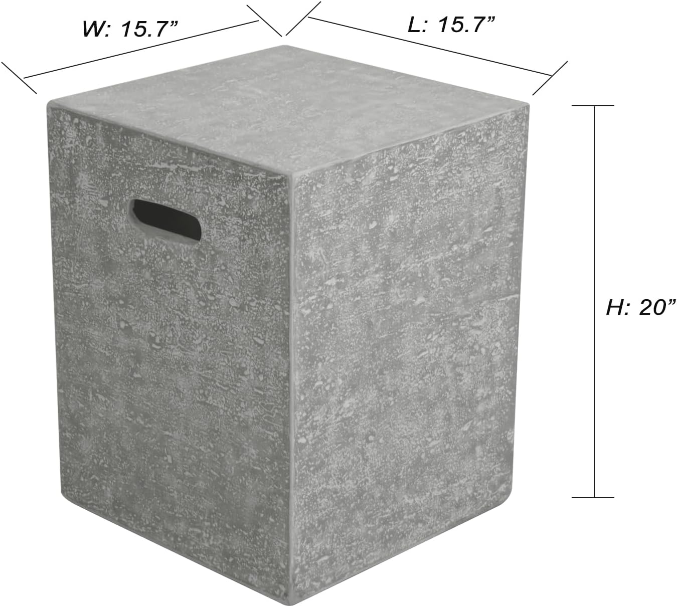 Propane Tank Cover Square For Outdoor Firepit, Backyard Hideaway Side Table, Security hold 20lbs Tank Light Grey (Travertine Finish)