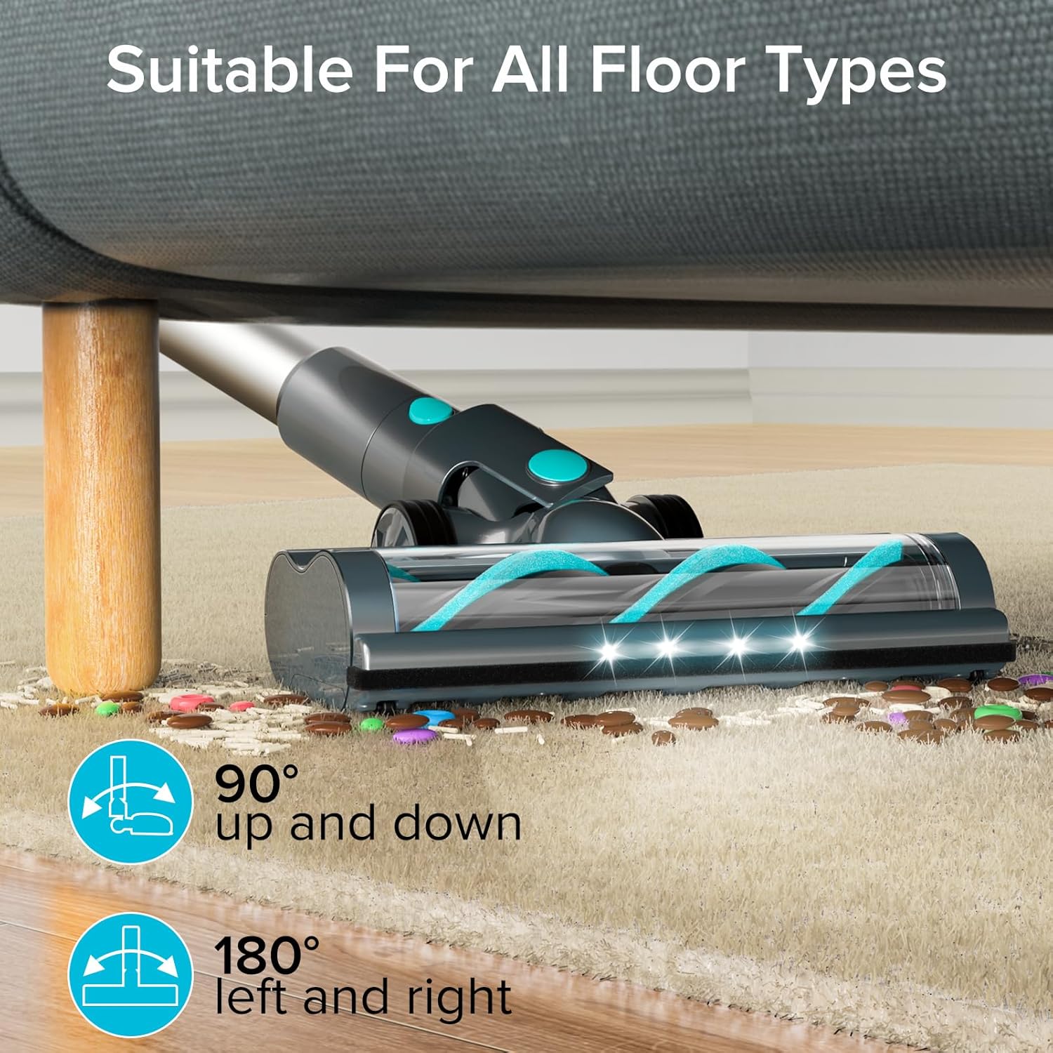 Belife BVC11 Cordless Vacuum Cleaner, 450W 38Kpa Stick Vacuum with 50 mins runtime, 13000RPM Burshless Motor, Powerful Vacuum Cleaners for Home Hardwood Floor pet Hair Carpet (Blue)