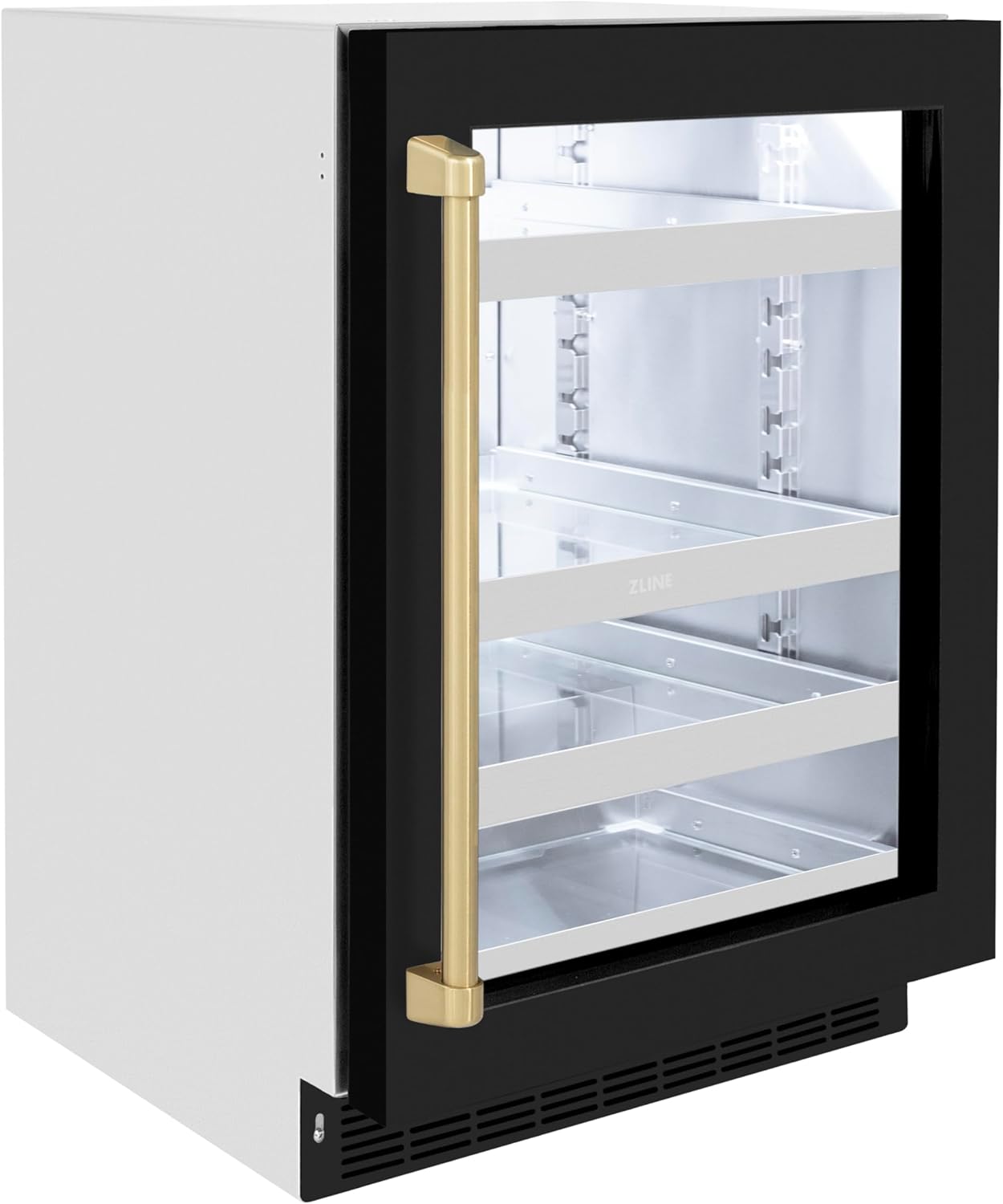 ZLINE Autograph Edition 24 in. Touchstone 151 Can Beverage Fridge With Black Matte Glass Door And Champagne Bronze Handle (RBSOZ-BLM-24-CB)