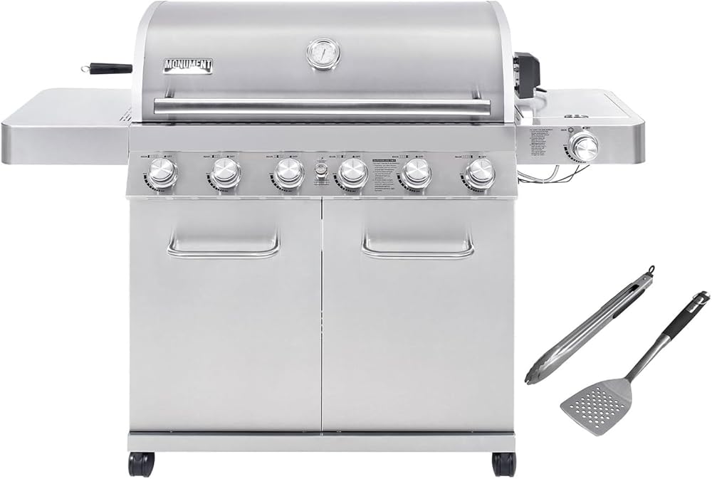 Monument Grills 77352 6-Burner Stainless Steel Cabinet Style Propane Gas Grill with Barbecue Tool Set(2 Items)