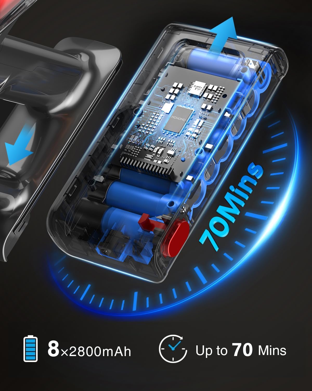 Cordless Vacuum Cleaner, 650W 55KPa 70Mins Vacuum Cleaners for Home, Self-Standing Stick Vacuum with Anti-Tangle Brush & OLED Touch Screen, Vacuum Cleaner for Hardwood Floors,Carpet,Pet Hair,Car (Red)