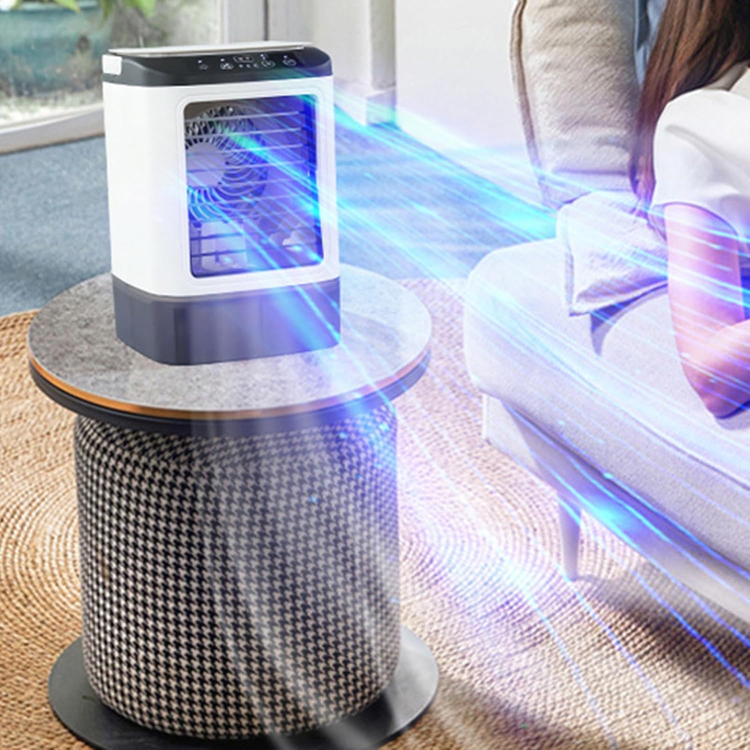 Portable Air Conditioner with 900ML Tank 7 Colors LED Evaporative Air Cooler 2 Levels Humidifier 3 Speeds Cooling Fan for Bedroom Office