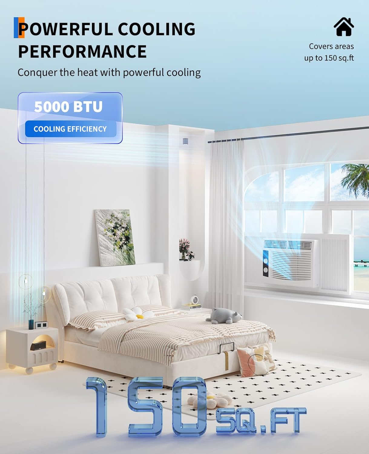 5,000 BTU Window Air Conditioner Unit for Rooms up to 150 Sq Ft, with Mechanical Controls, Cool/Fan Modes, Washable Filter & Easy Install Kit, Ideal for Small Bedroom, Office, Living Room