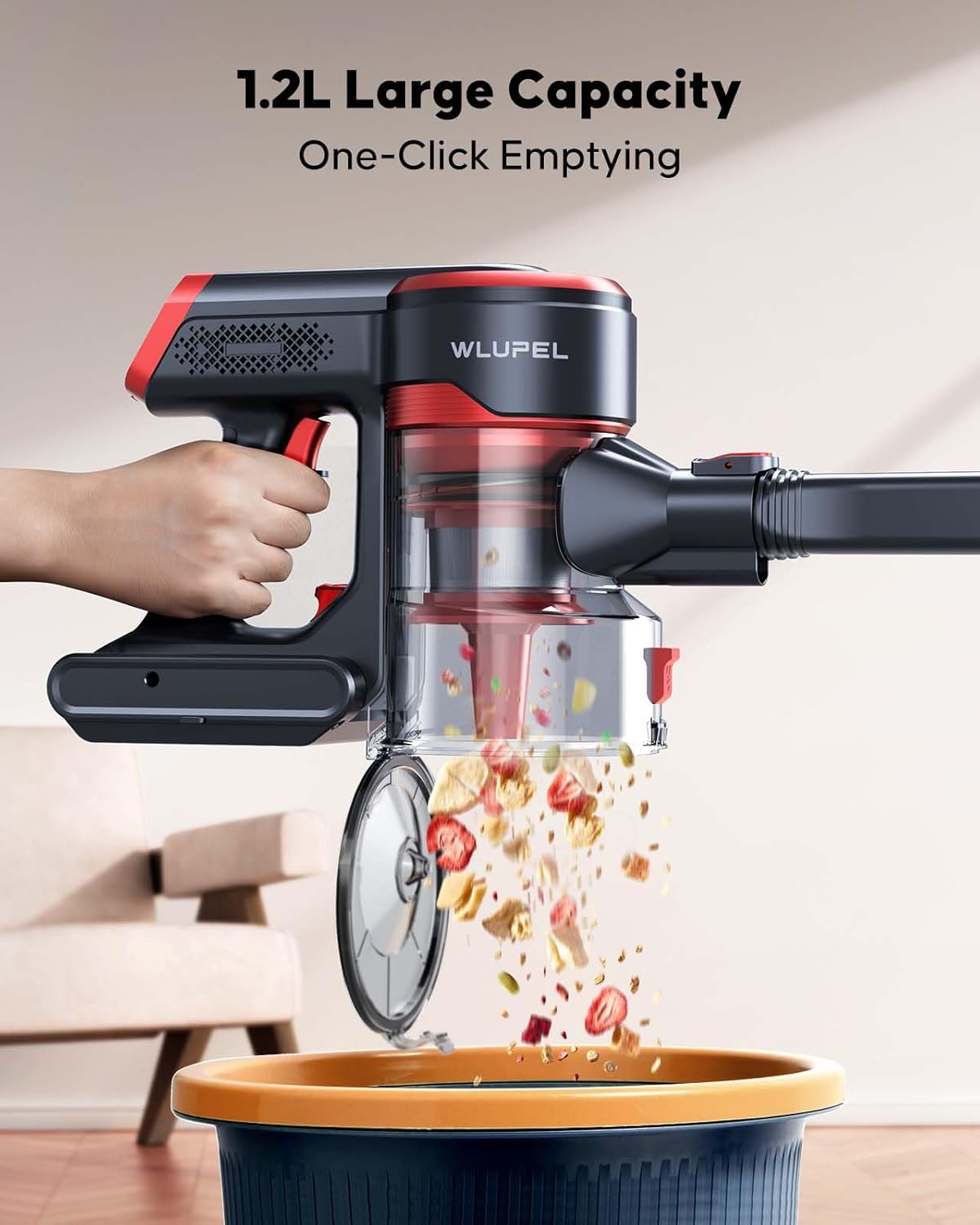 WLUPEL Cordless Vacuum Cleaner, 38kPa Stick Vacuum Cleaner, 450W Powerful Handheld Vacuum with LED Touch Display, 55mins Runtime for Pet Hair, Carpet and Hardwood Floor(Hero 8S)